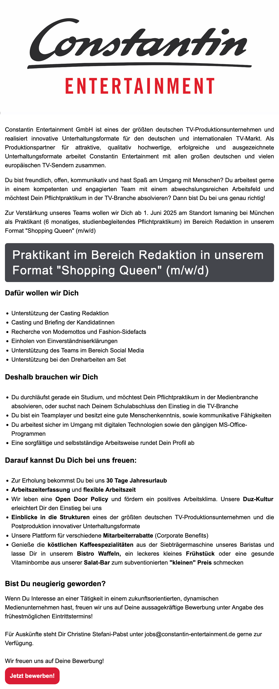 Praktikant im Bereich Redaktion für 