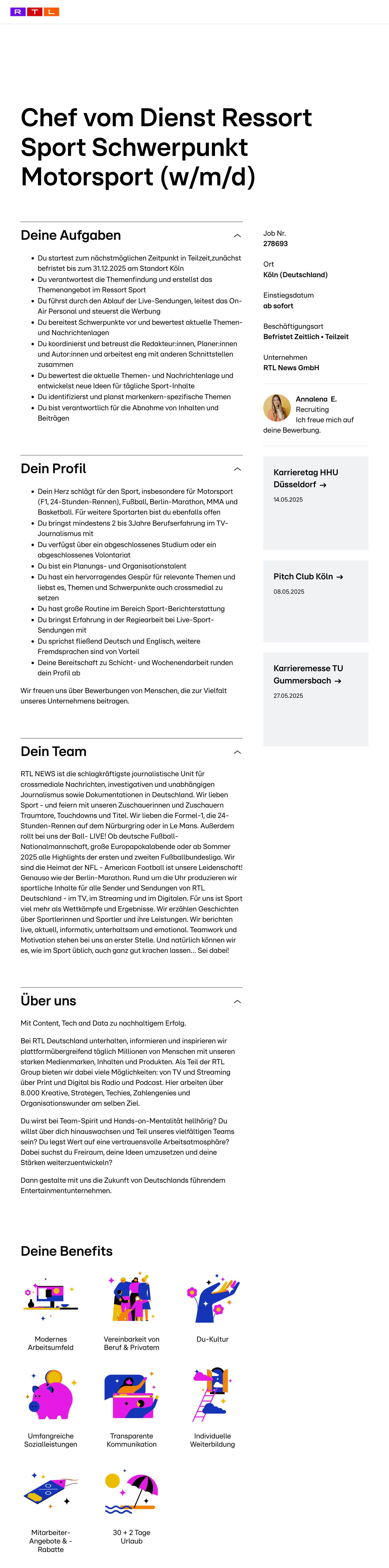 Chef vom Dienst Ressort Sport Schwerpunkt Motorsport (w/m/d)