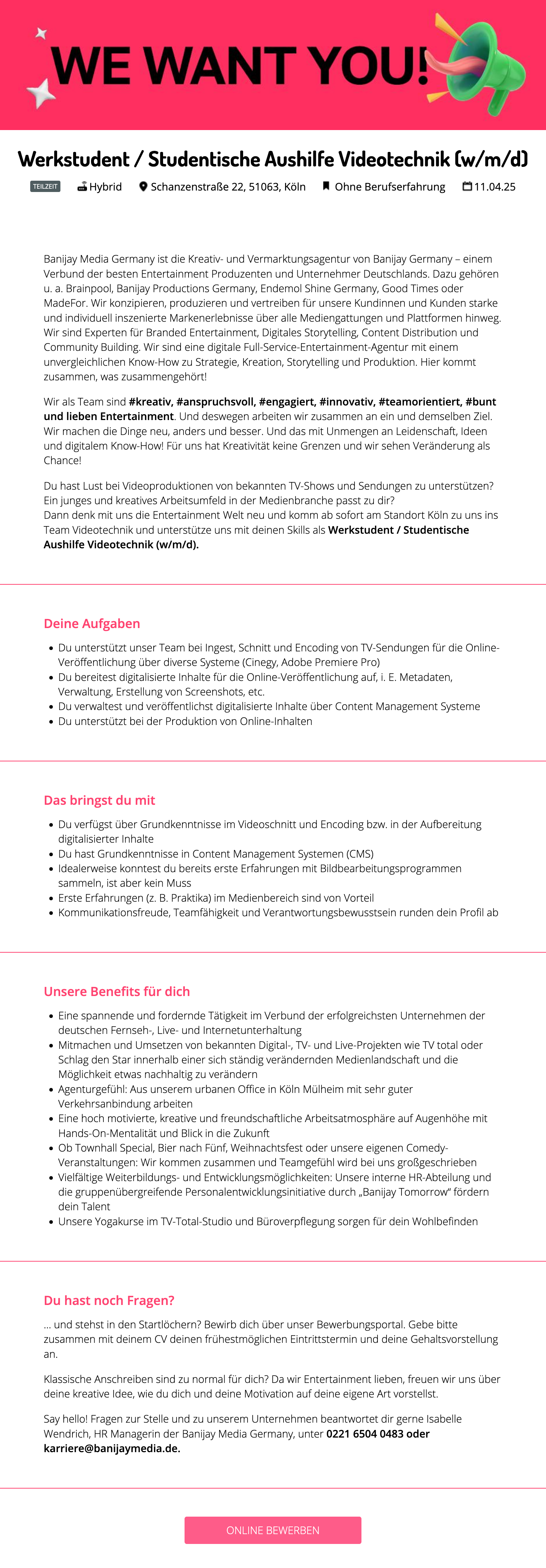 Werkstudent / Studentische Aushilfe Videotechnik (w/m/d)