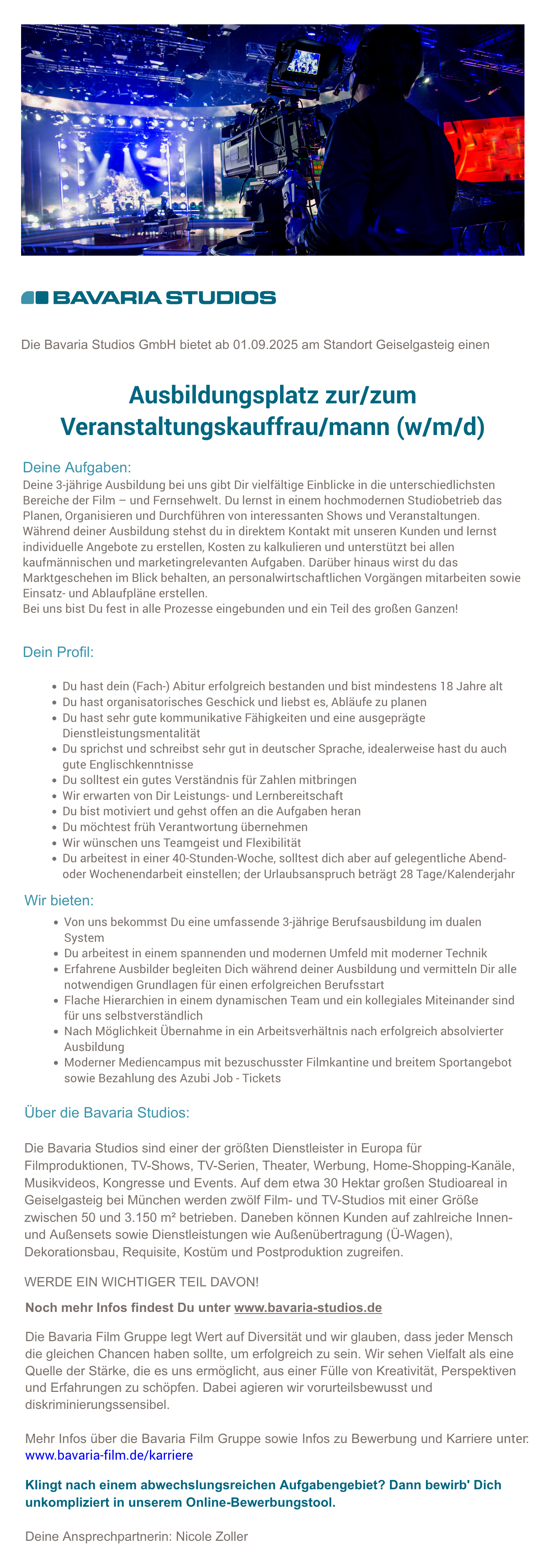 Ausbildungsplatz zur / zum Veranstaltungskauffrau/ mann (w/m/d)