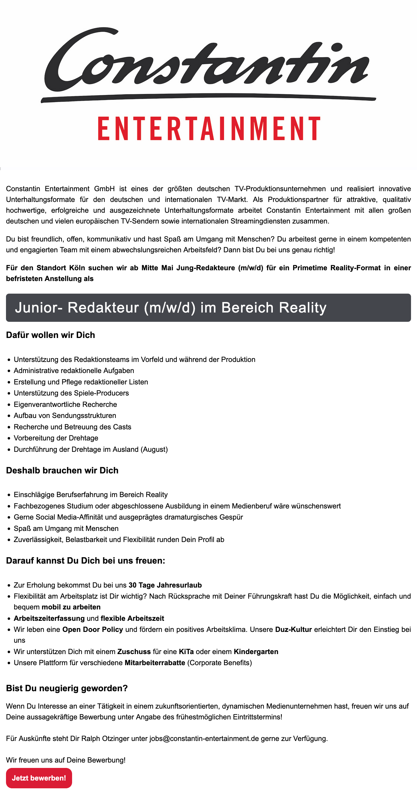 Junior-Redakteur (m/w/d) im Bereich Reality