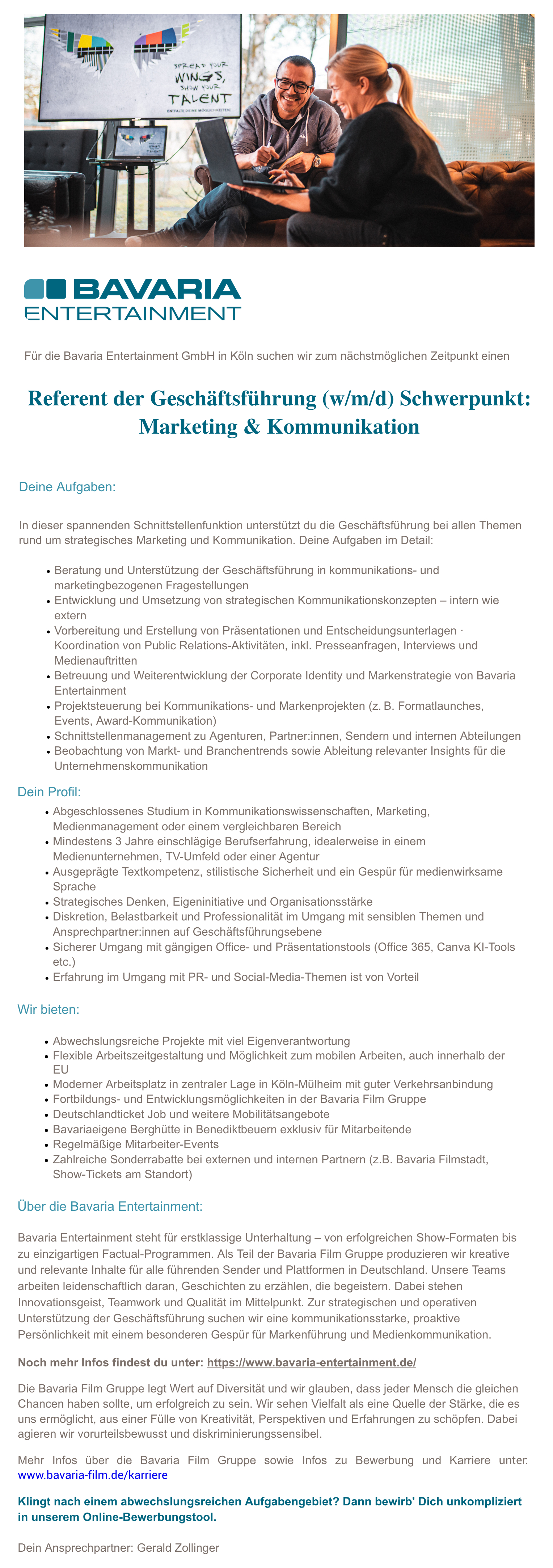 Referent der Geschäftsführung (w/m/d) Schwerpunkt: Marketing & Kommunikation