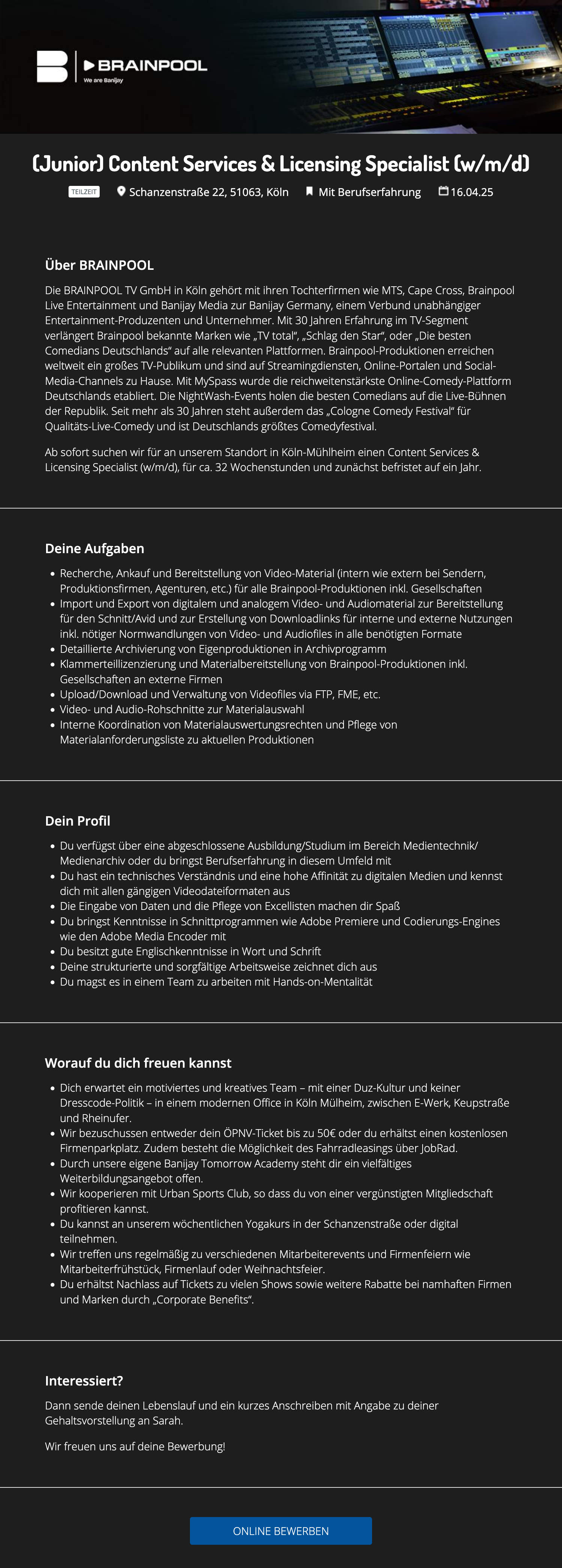 (Junior) Content Services & Licensing Specialist (w/m/d)