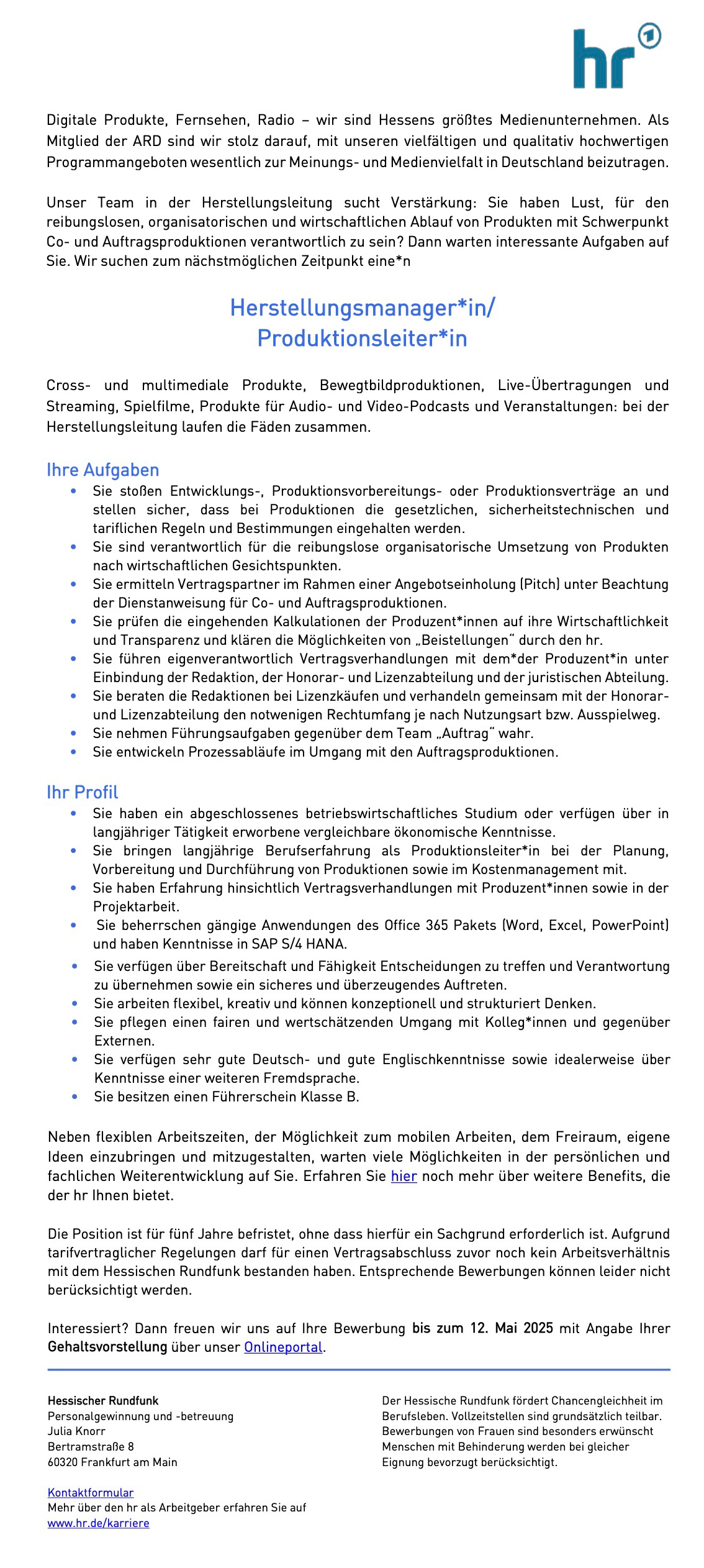 Herstellungsmanager*in / Produktionsleiter*in