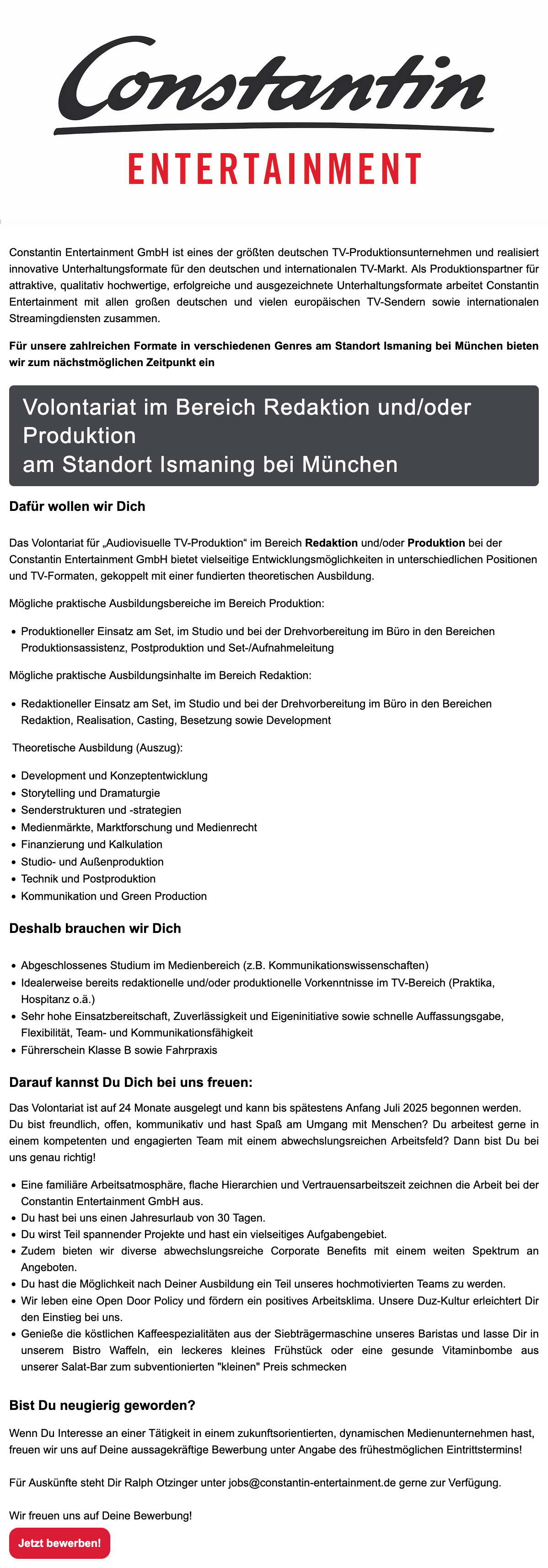 Volontariat im Bereich Redaktion und / oder Produktion
