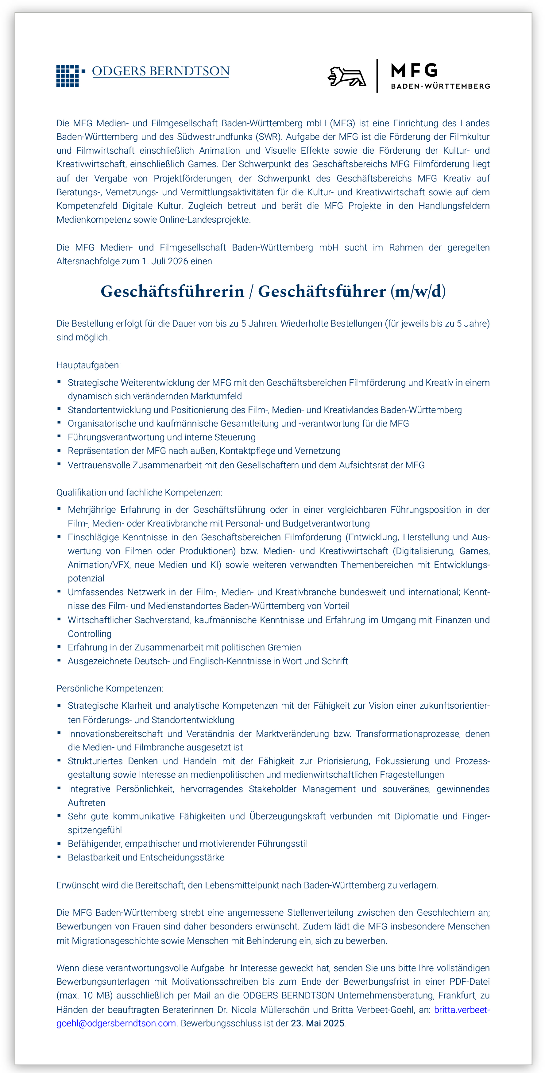 Geschäftsführerin / Geschäftsführer (m/w/d)