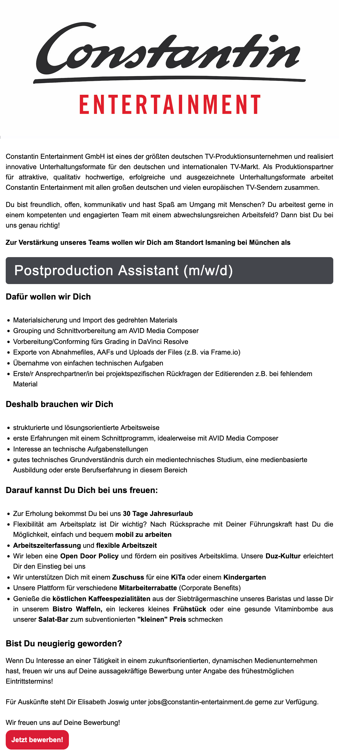  Postproduction Assistant (m/w/d)
