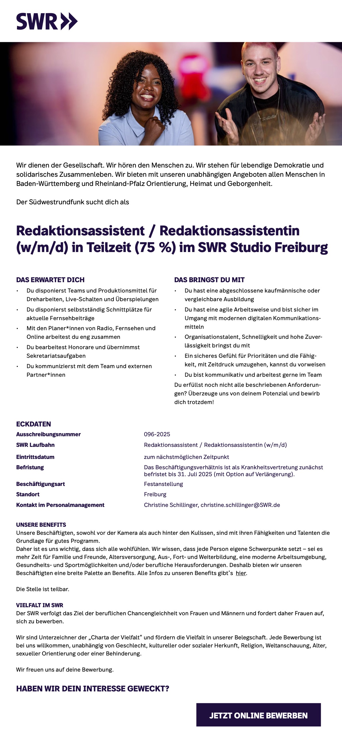 Redaktionsassistent / Redaktionsassistentin (w/m/d) in Teilzeit (75%)