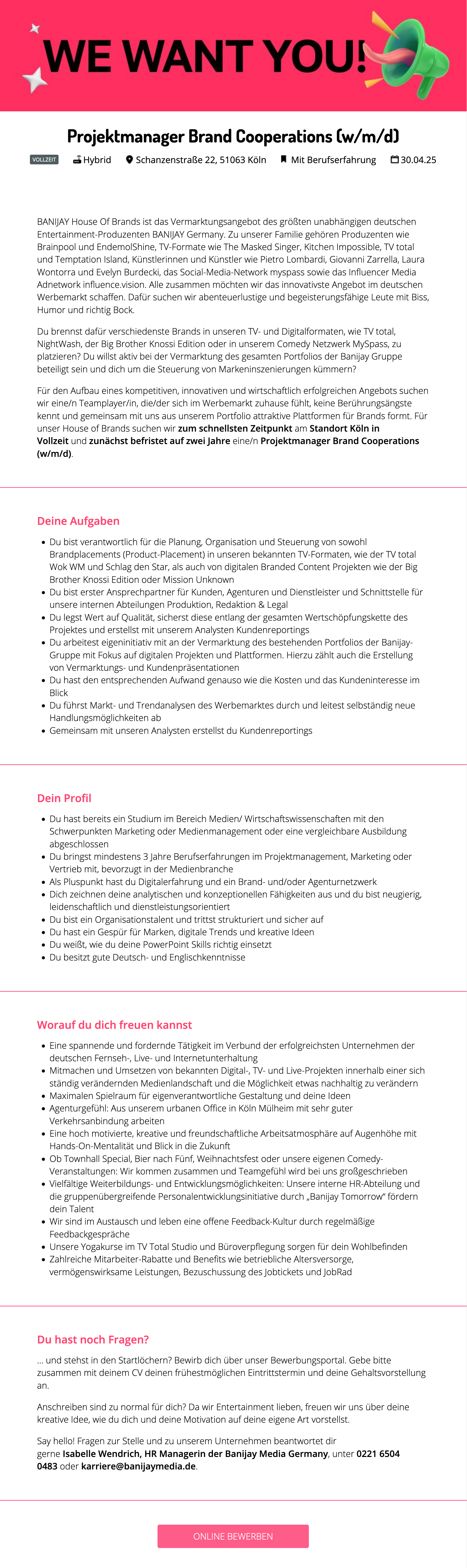 Projektmanager Brand Cooperations (w/m/d)