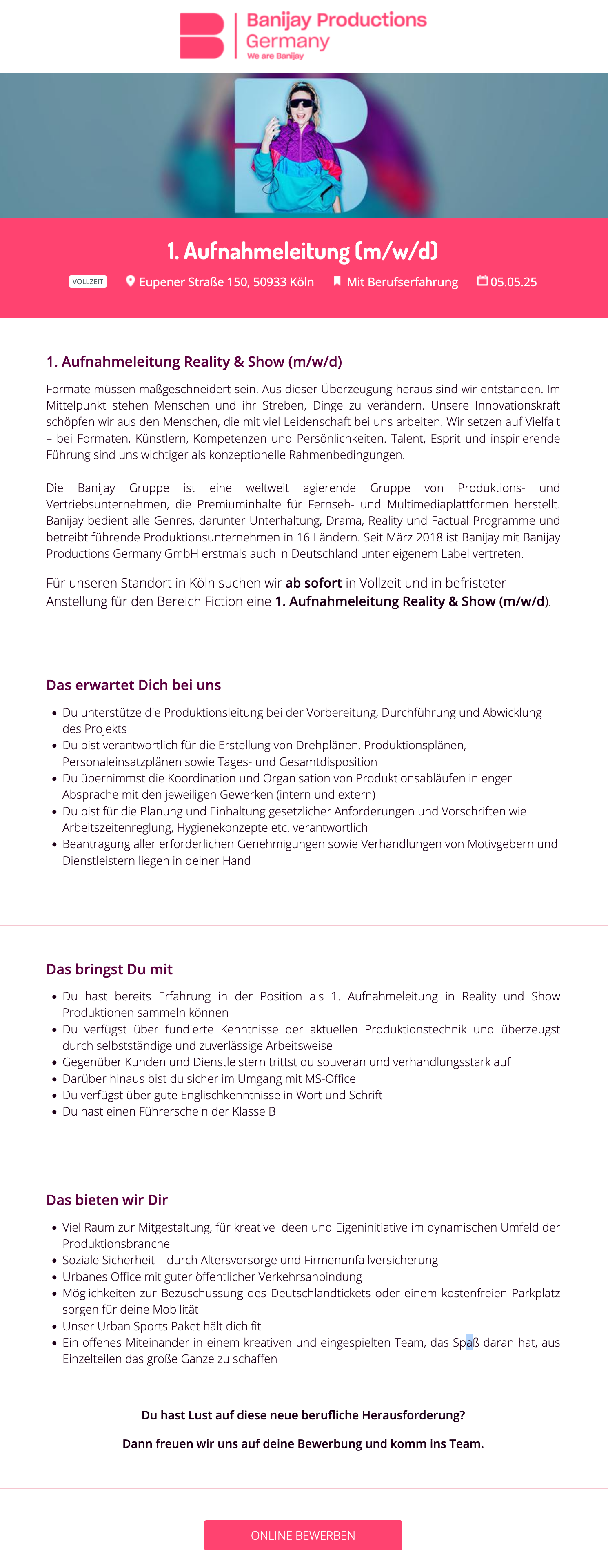 1. Aufnahmeleitung (m/w/d)