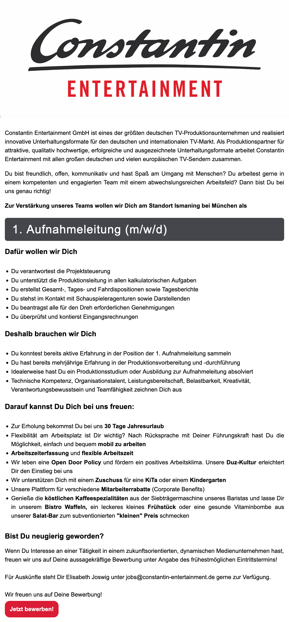 1. Aufnahmeleitung (m/w/d)