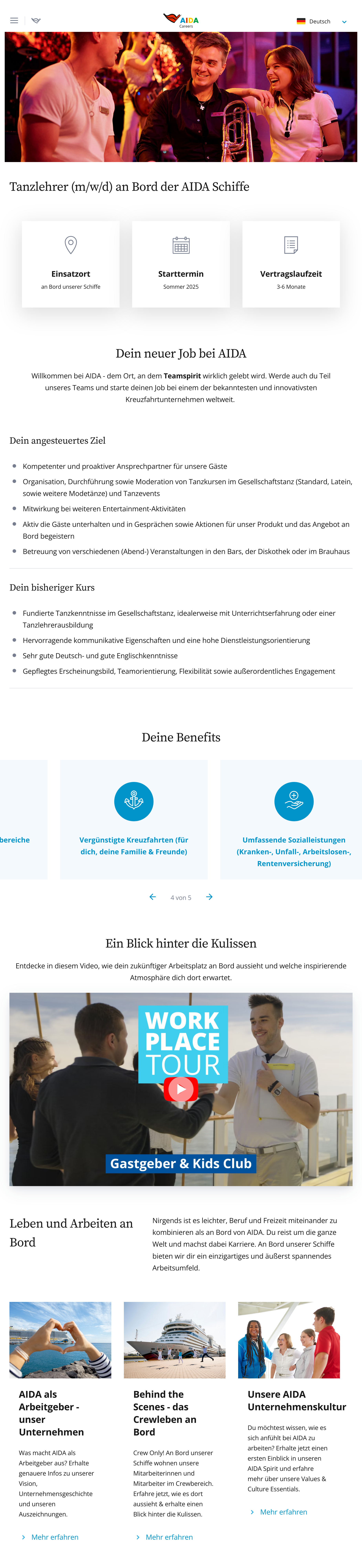Tanzlehrer (m/w/d) an Bord der AIDA Schiffe