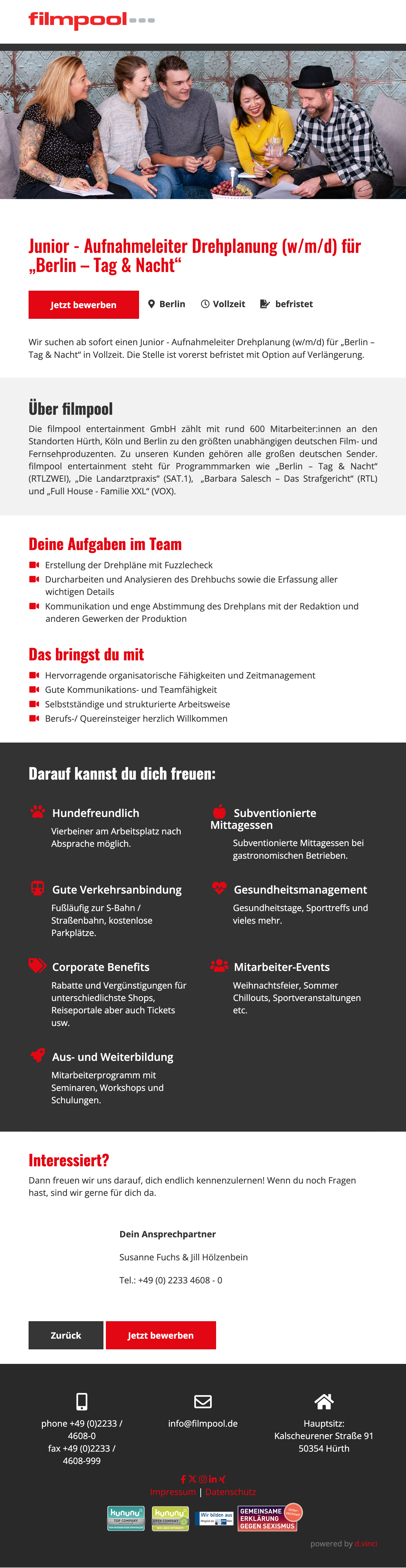 Junior - Aufnahmeleiter Drehplanung (w/m/d) für „Berlin – Tag & Nacht“