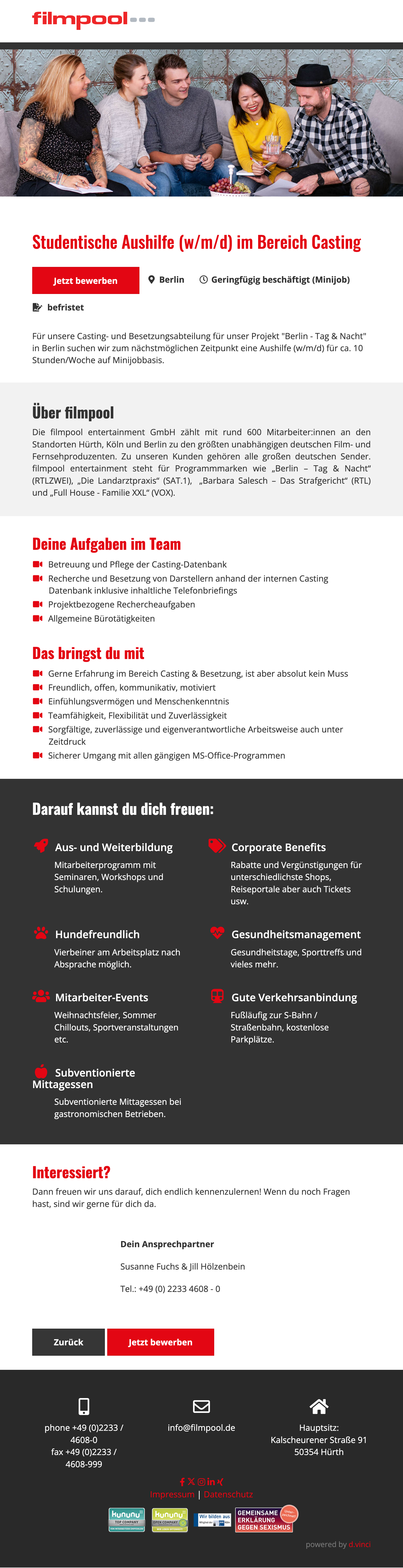 Studentische Aushilfe (w/m/d) im Bereich Casting