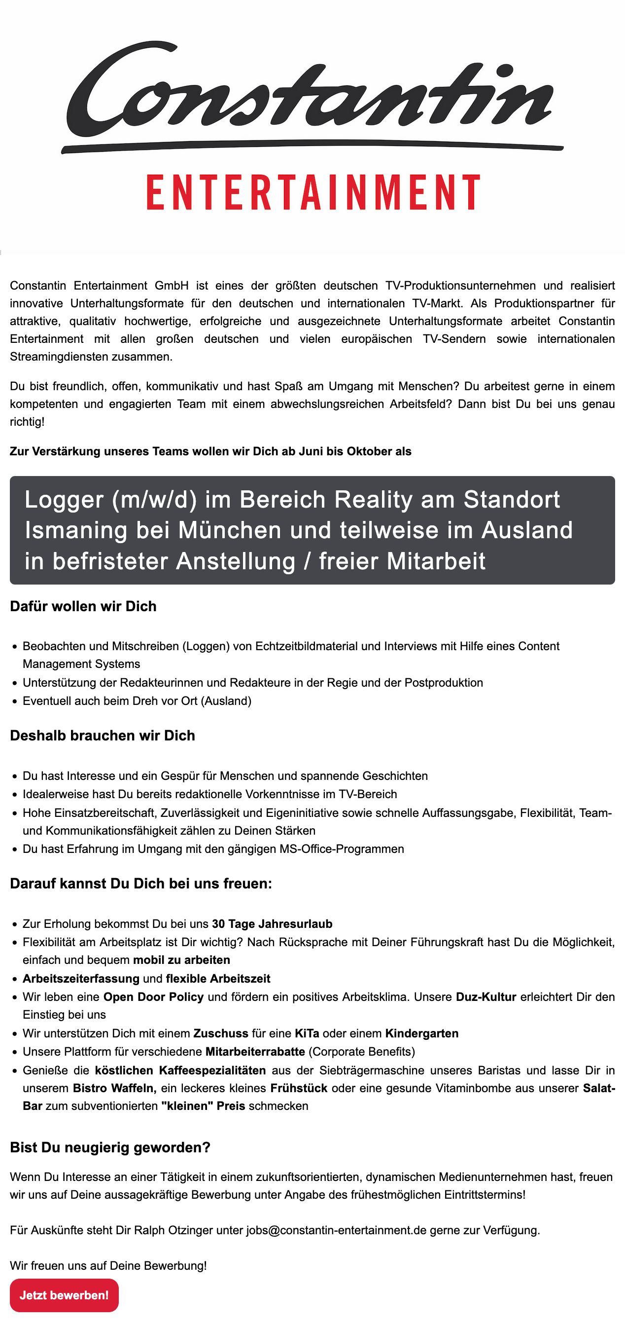 Logger (m/w/d) im Bereich Reality