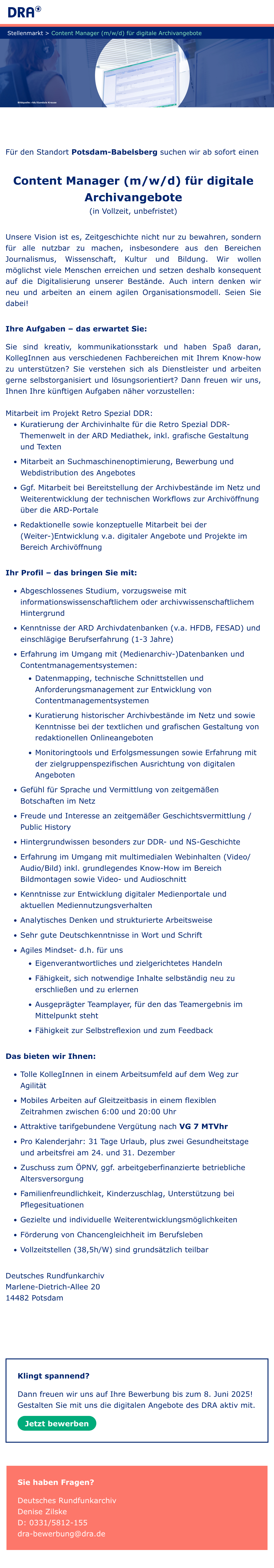Content Manager (m/w/d) für digitale Archivangebote