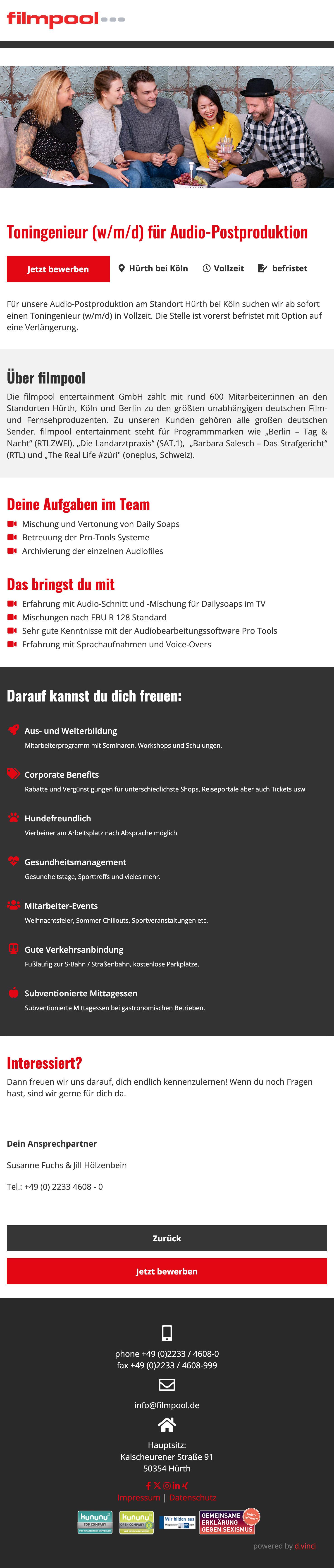 Toningenieur (w/m/d) für Audio-Postproduktion
