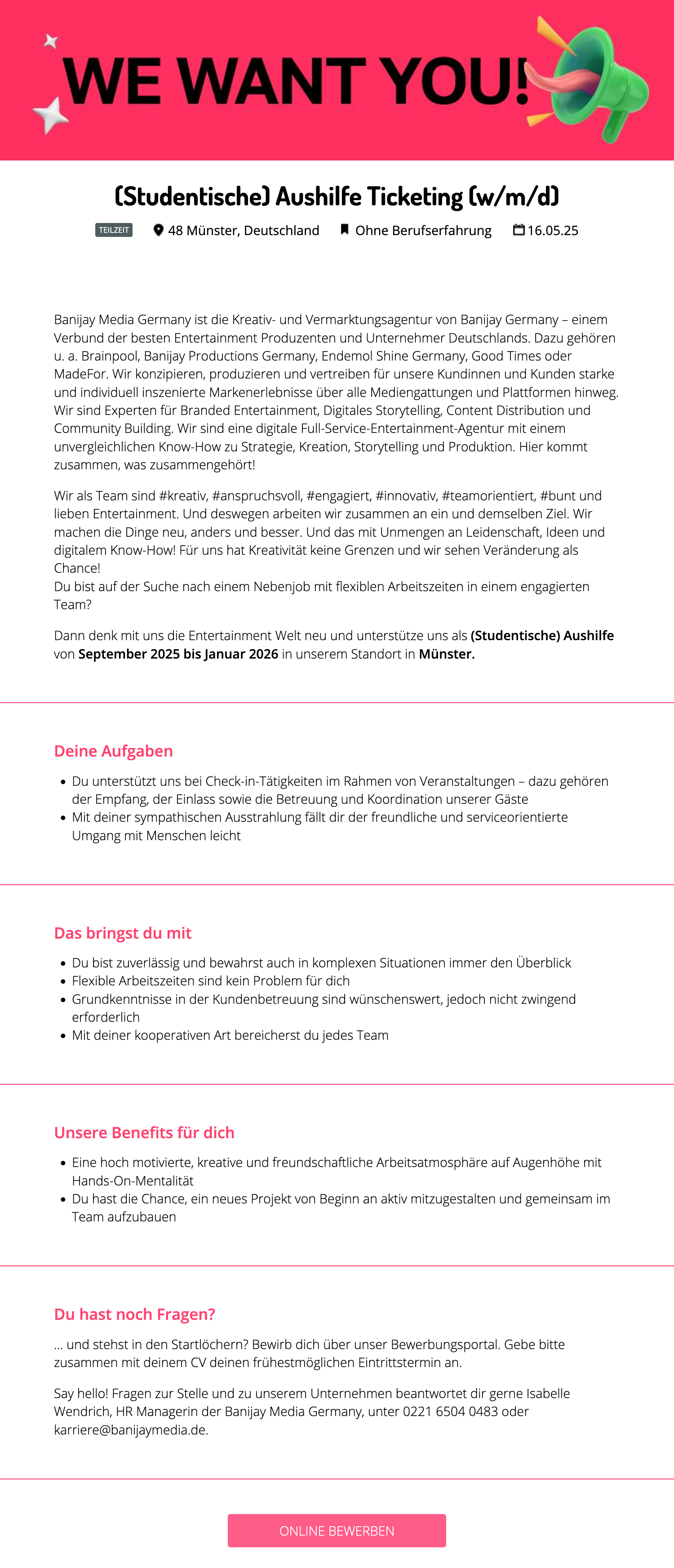 (Studentische) Aushilfe Ticketing (w/m/d)