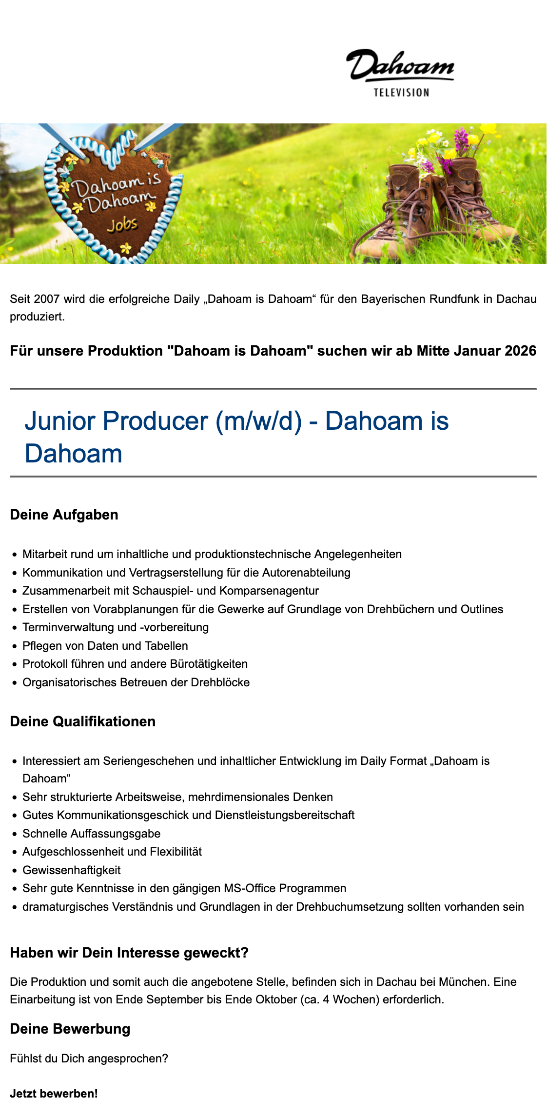 Junior Producer (m/w/d) - Dahoam is Dahoam
