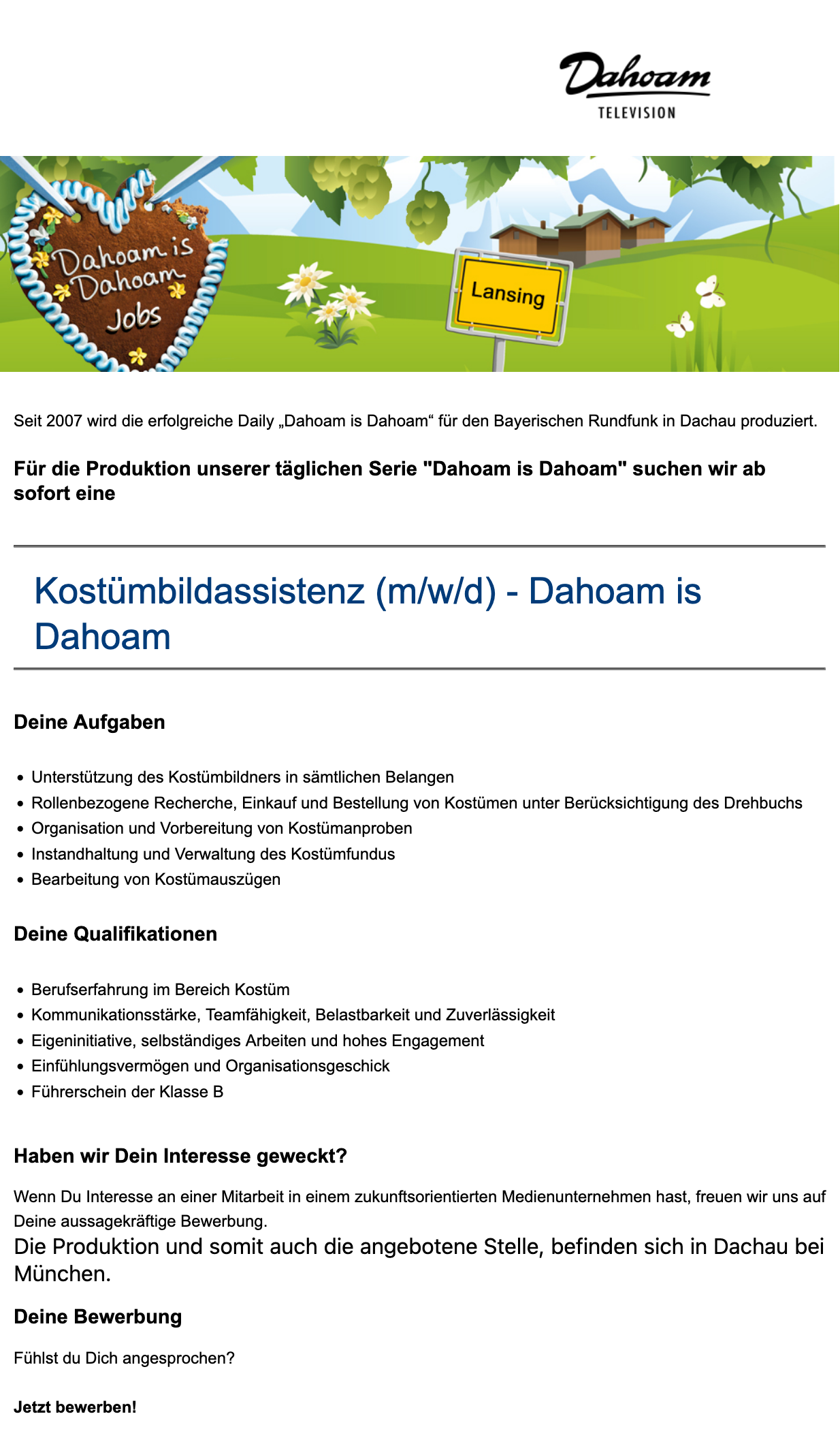 Kostümbildassistenz (m/w/d) - Dahoam is Dahoam