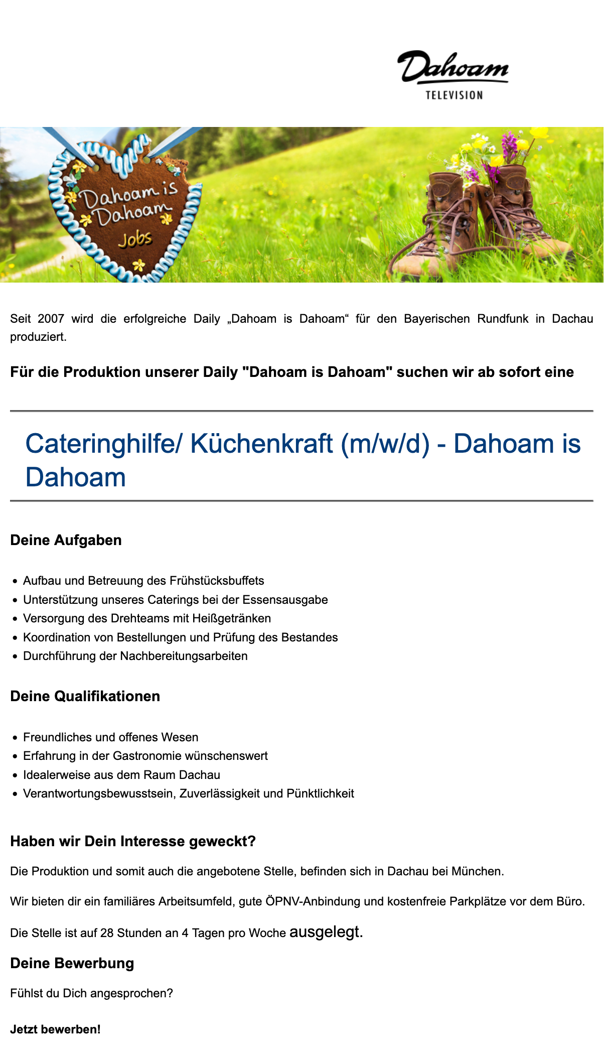 Cateringhilfe/ Küchenkraft (m/w/d) - Dahoam is Dahoam