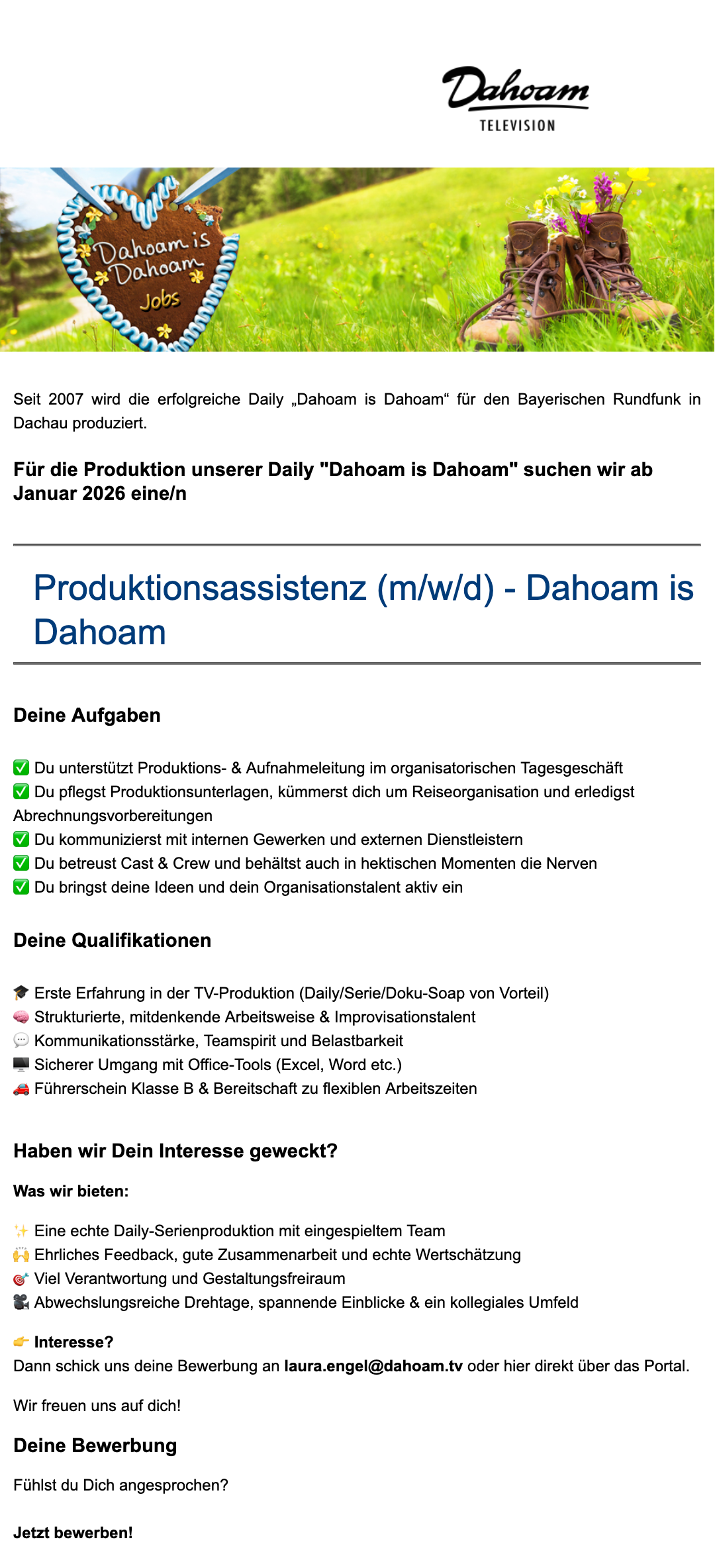 Produktionsassistenz (m/w/d) - Dahoam is Dahoam