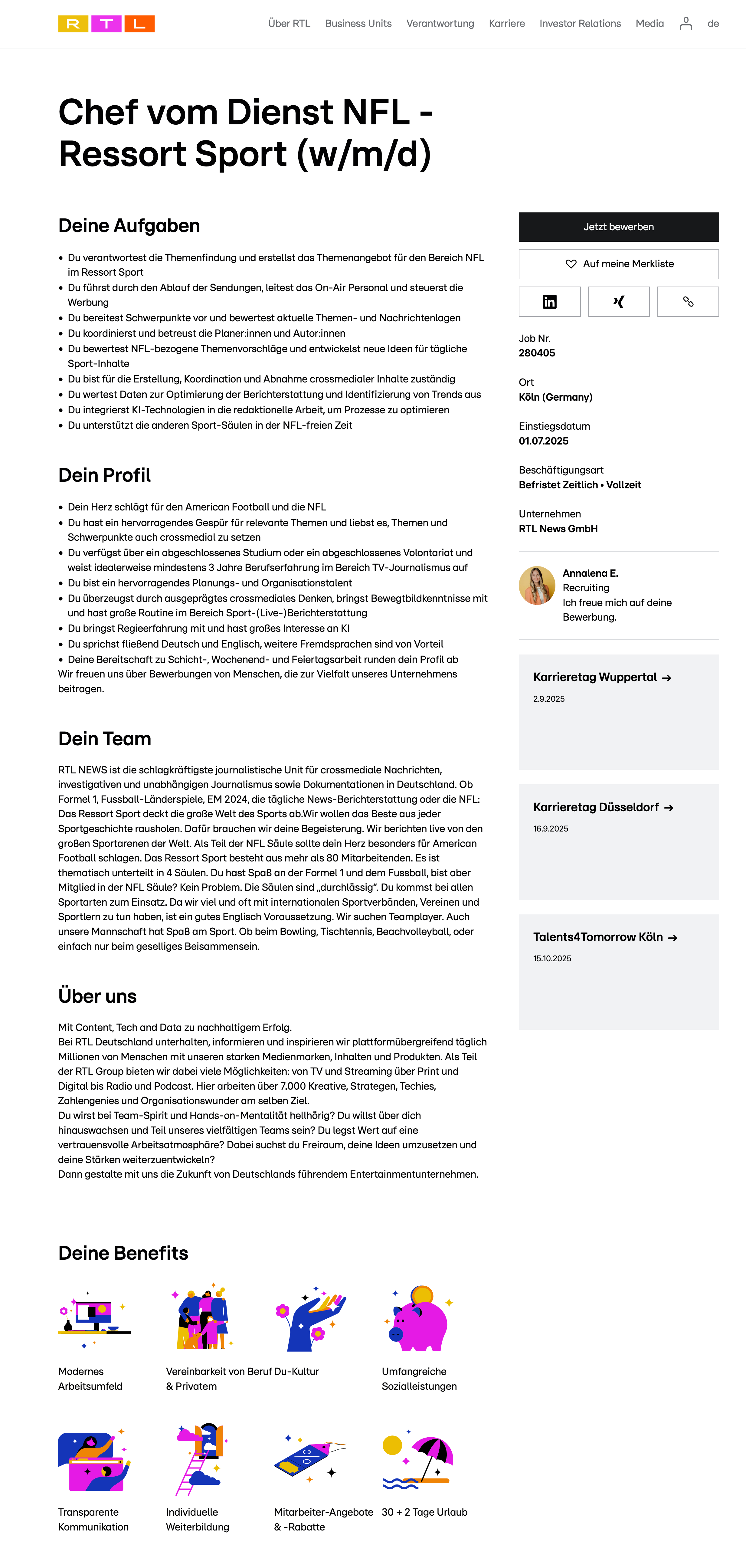 Chef vom Dienst NFL - Ressort Sport (w/m/d)