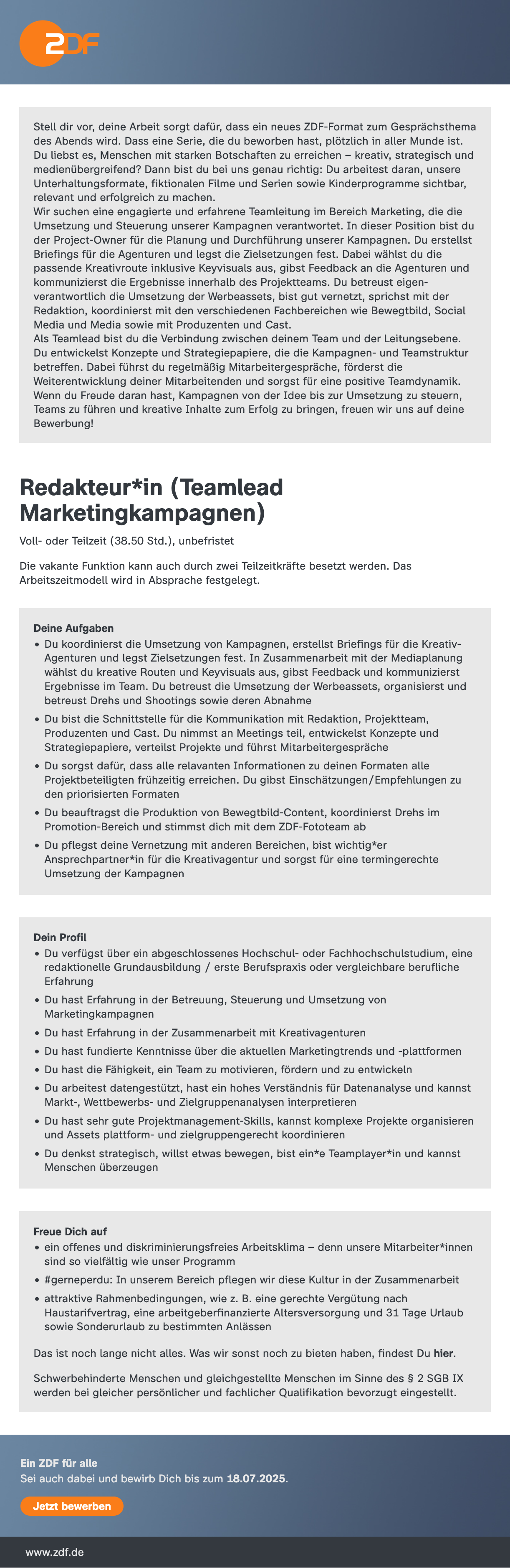 Redakteur*in (Teamlead Marketingkampagnen)