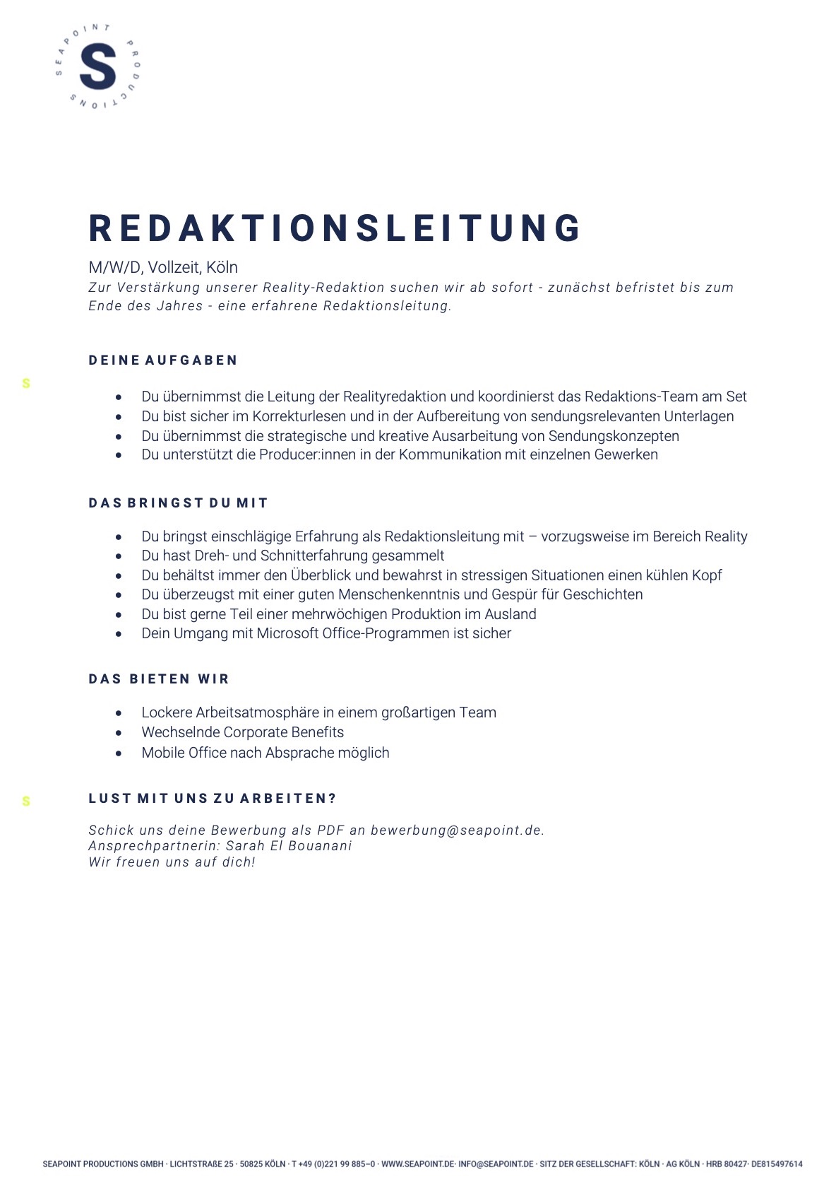 Redaktionsleitung im Bereich Reality