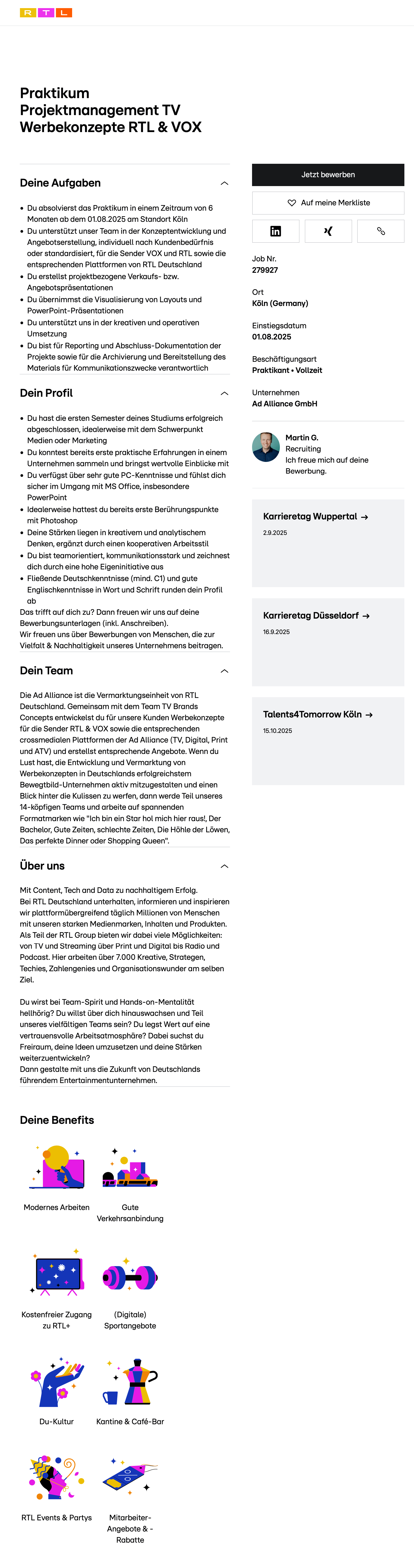 Praktikum Projektmanagement TV Werbekonzepte RTL & VOX
