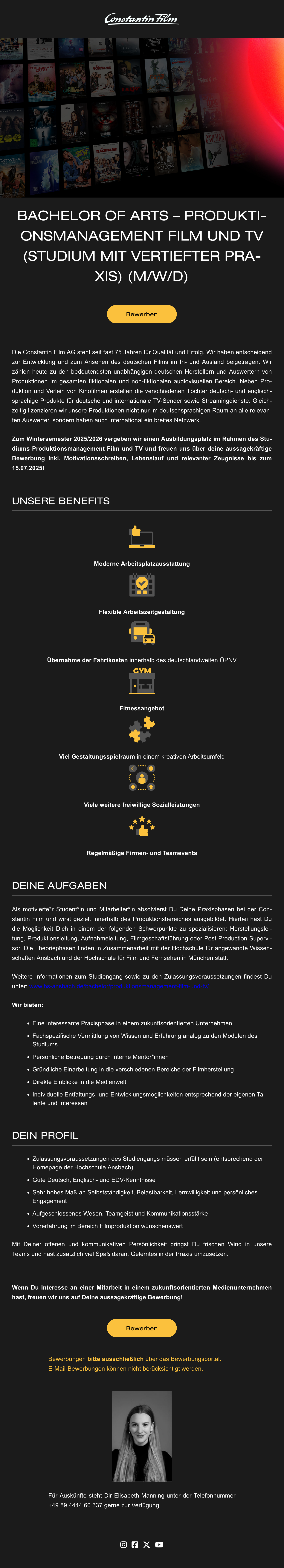 Bachelor of Arts - Produktionsmanagement Film und TV (Studium mit vertiefter Praxis)