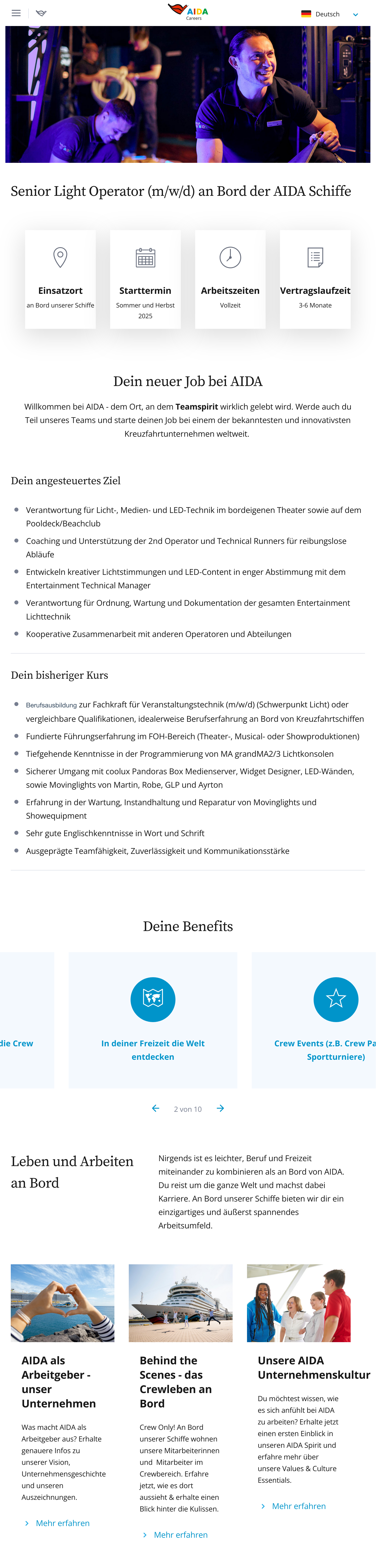 Senior Light Operator (m/w/d) an Bord der AIDA Schiffe