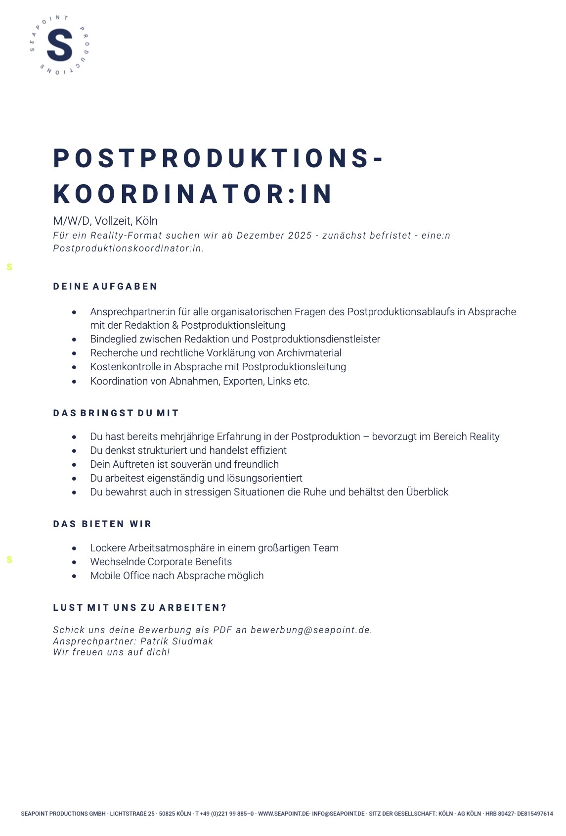 Postproduktions-Koordinator:in (m/w/d) 