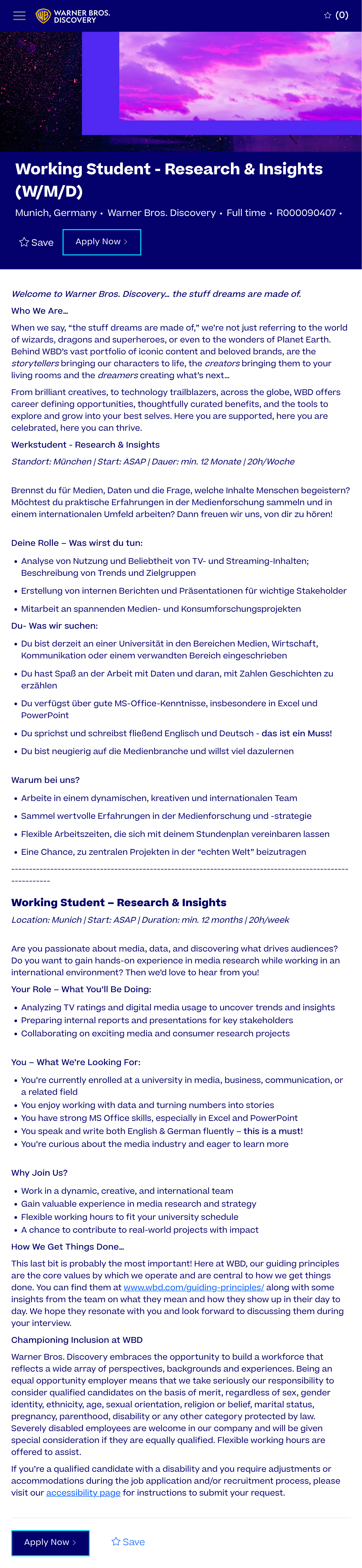 Working Student - Research & Insights (w/m/d)