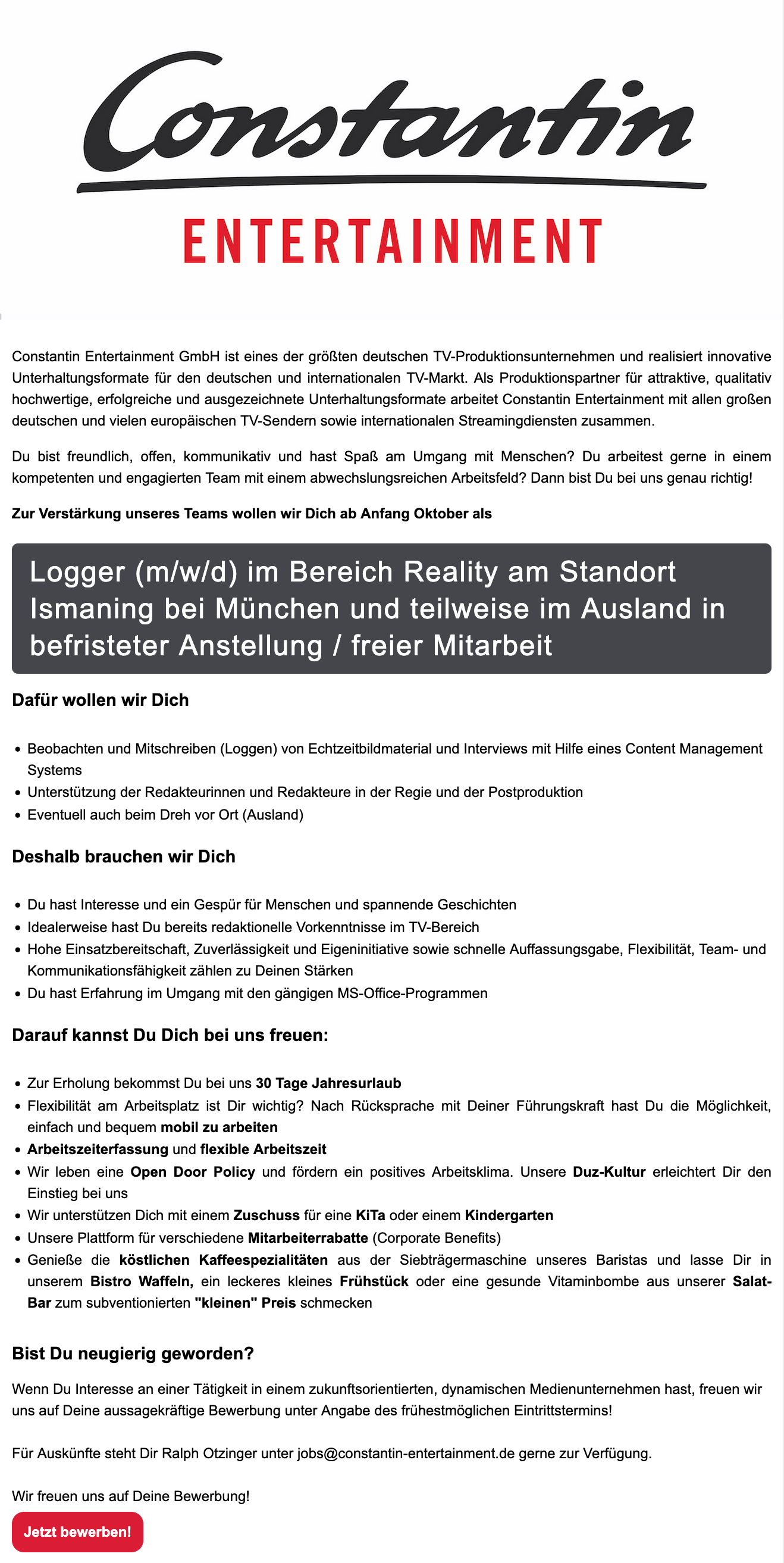 Logger (m/w/d) im Bereich Reality