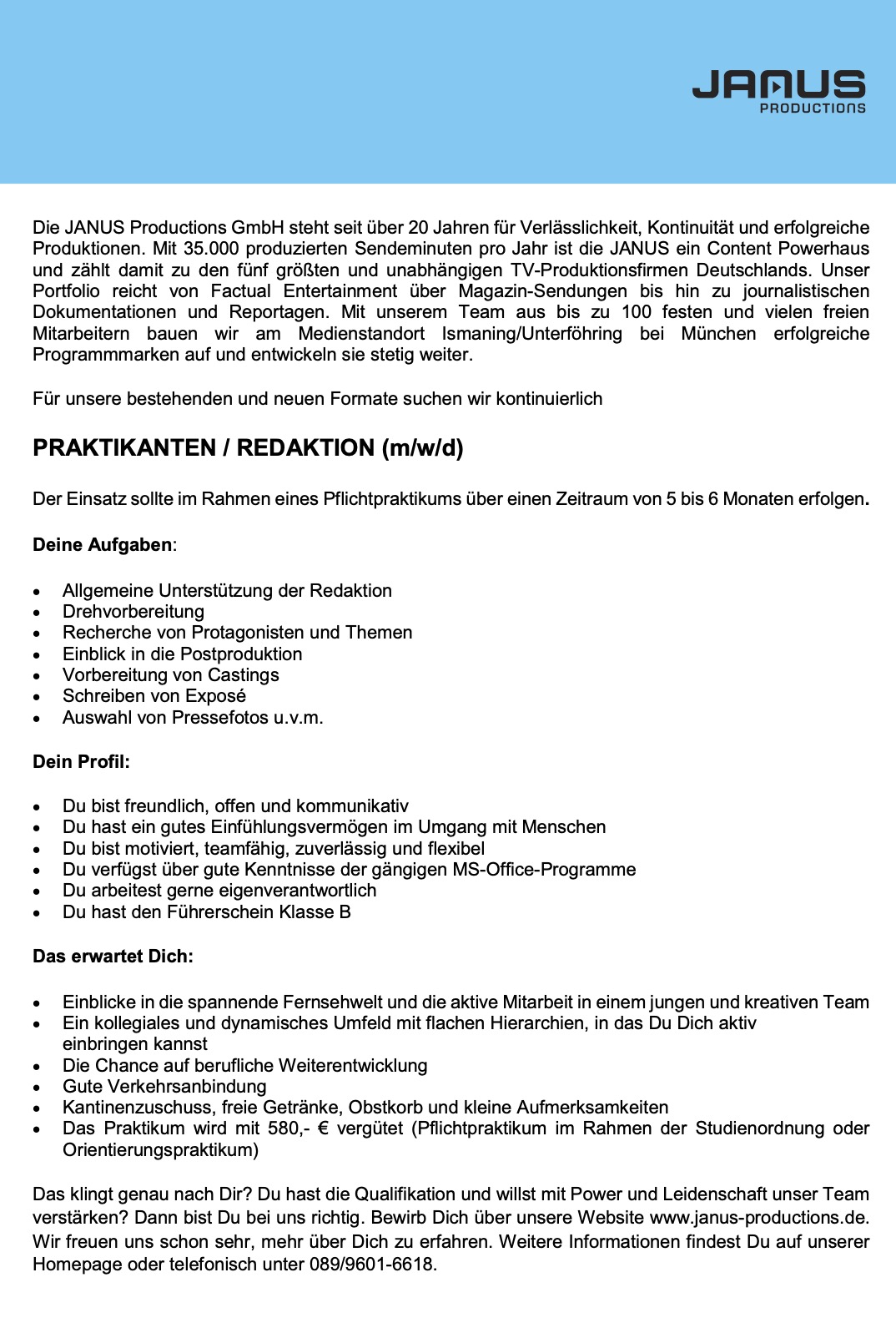 Praktikanten / Redaktion (m/w/d)