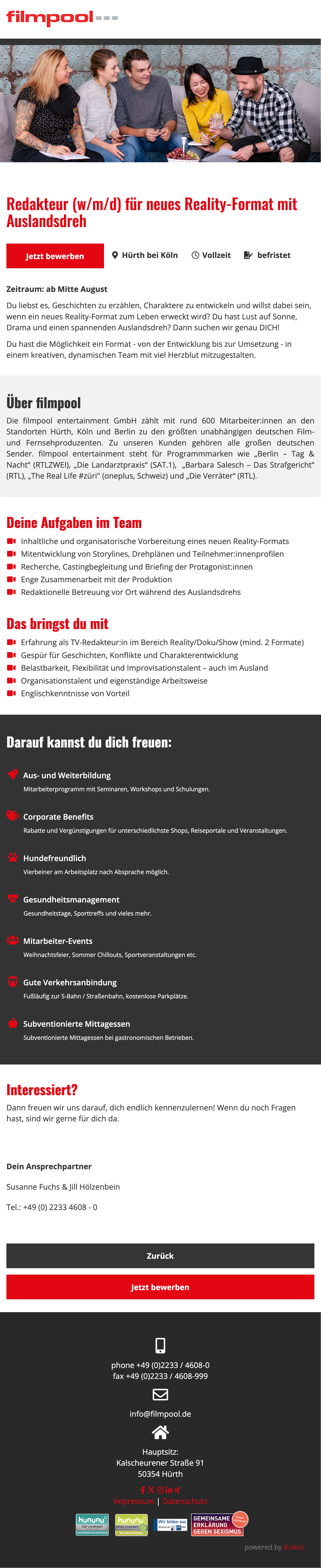 Redakteur (w/m/d) für neues Reality-Format mit Auslandsdreh