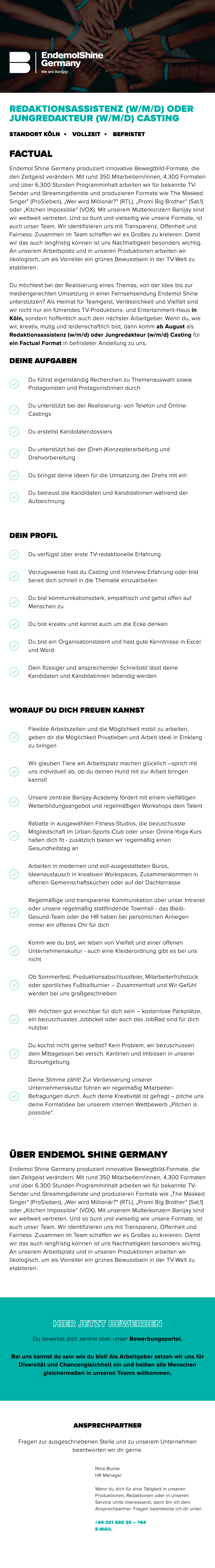 Redaktionsassistenz oder Jungredakteur (w/m/d) Casting