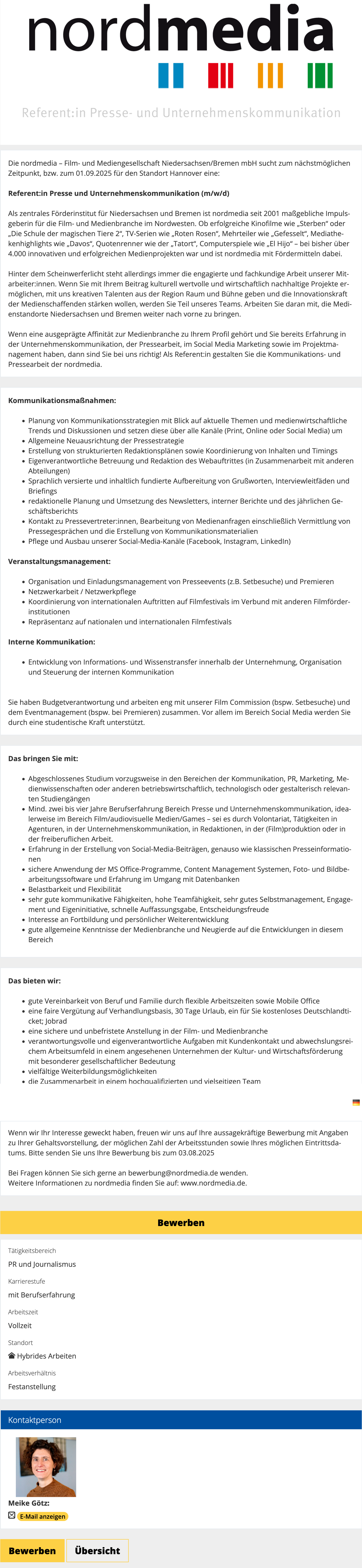 Referent:in Presse und Unternehmens-Kommunikation (m/w/d)