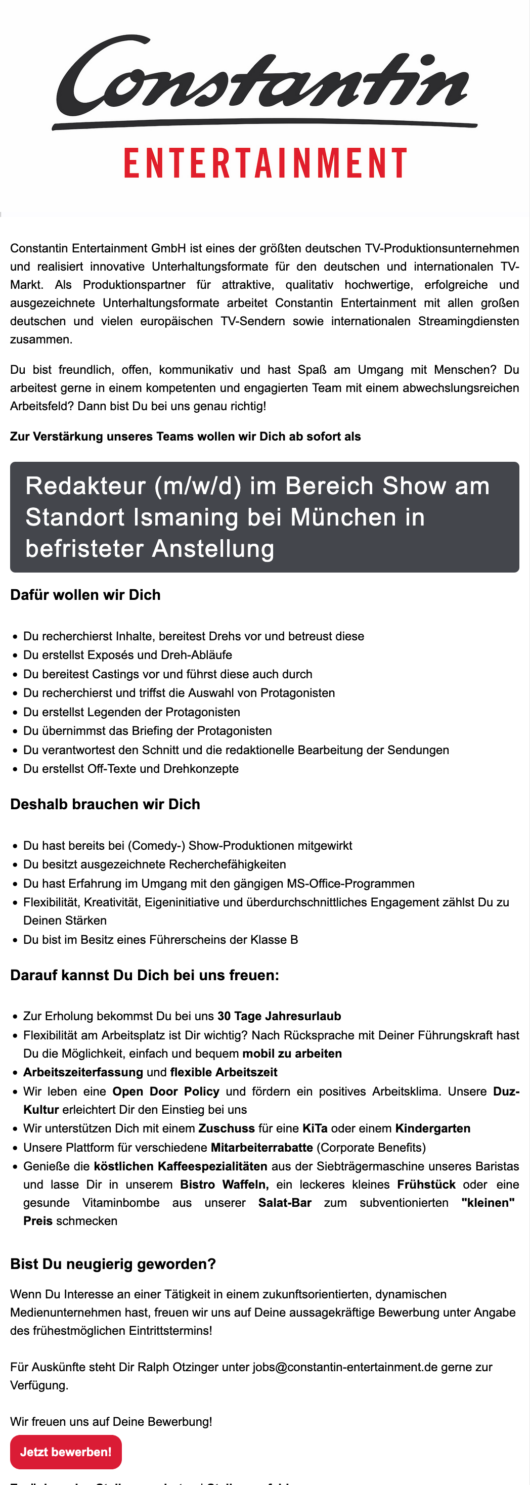 Redakteur (m/w/d) im Bereich Show