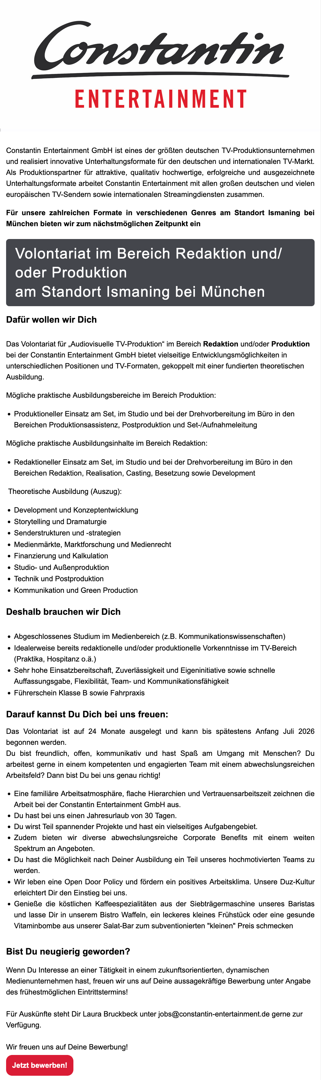 Volontariat im Bereich Redaktion und/oder Produktion