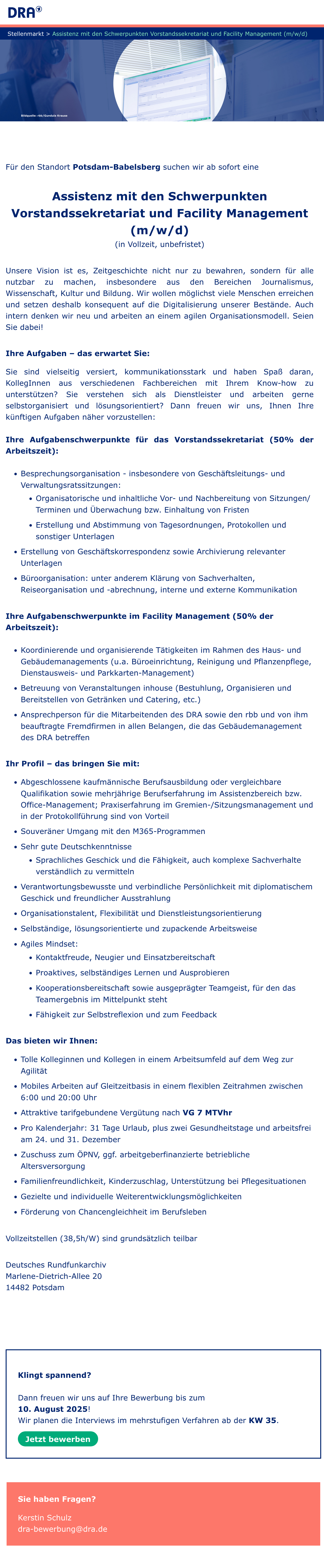 Assistenz, Schwerpunkte Vorstandssekretariat und Facility Management (m/w/d)