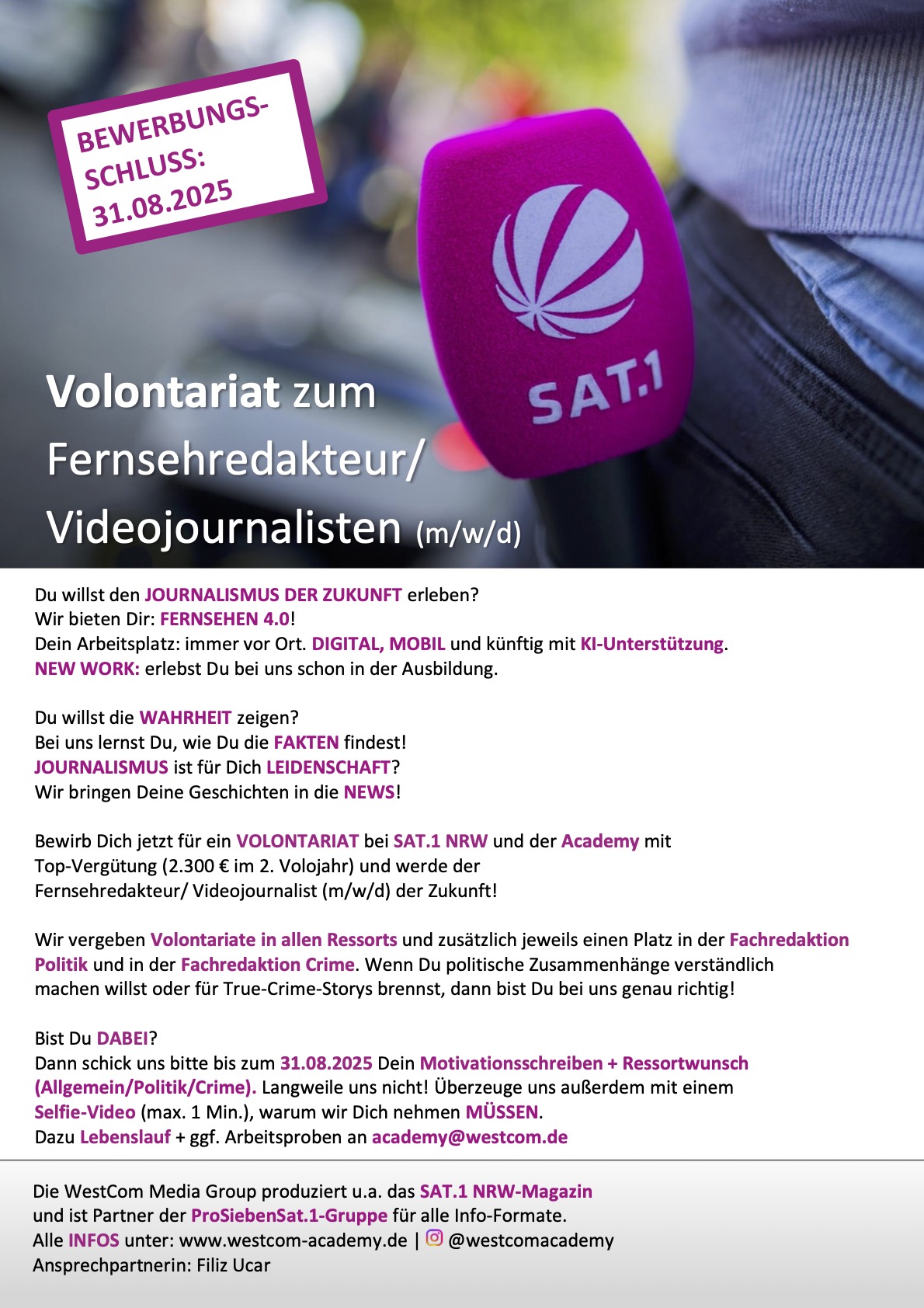 Volontariat zum Fernsehredakteur/ Videojournalisten (m/w/d)