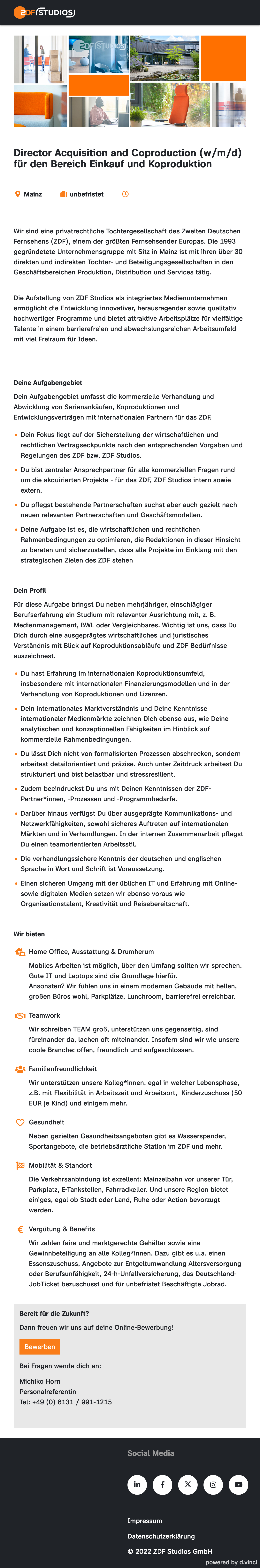 Director Acquisition and Coproduction (w/m/d) Bereich Einkauf und Koproduktion