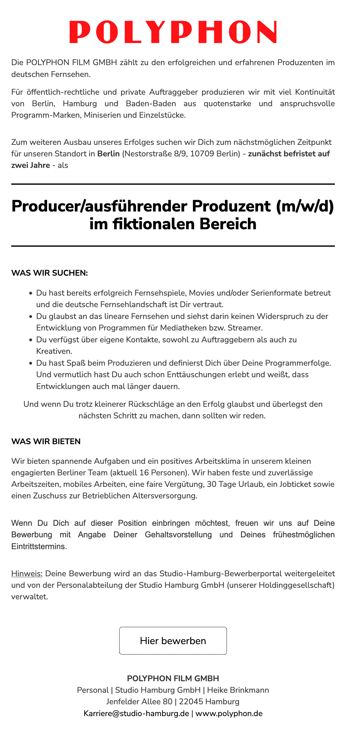 Producer / ausführender Produzent (m/w/d) im fiktionalen Bereich