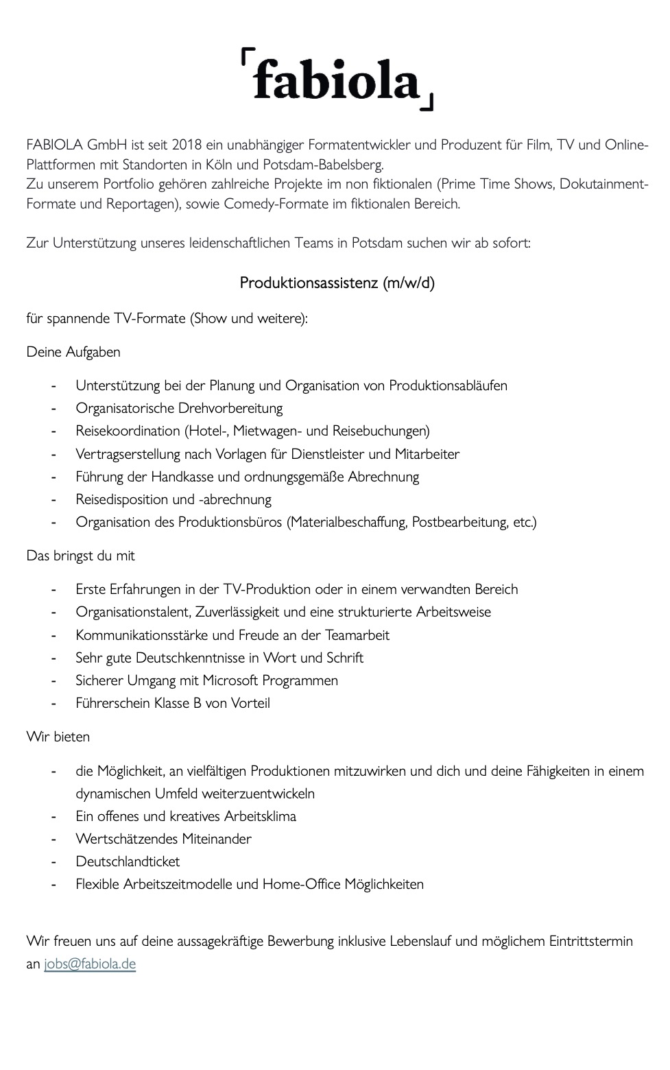 Produktionsassistenz (m/w/d)