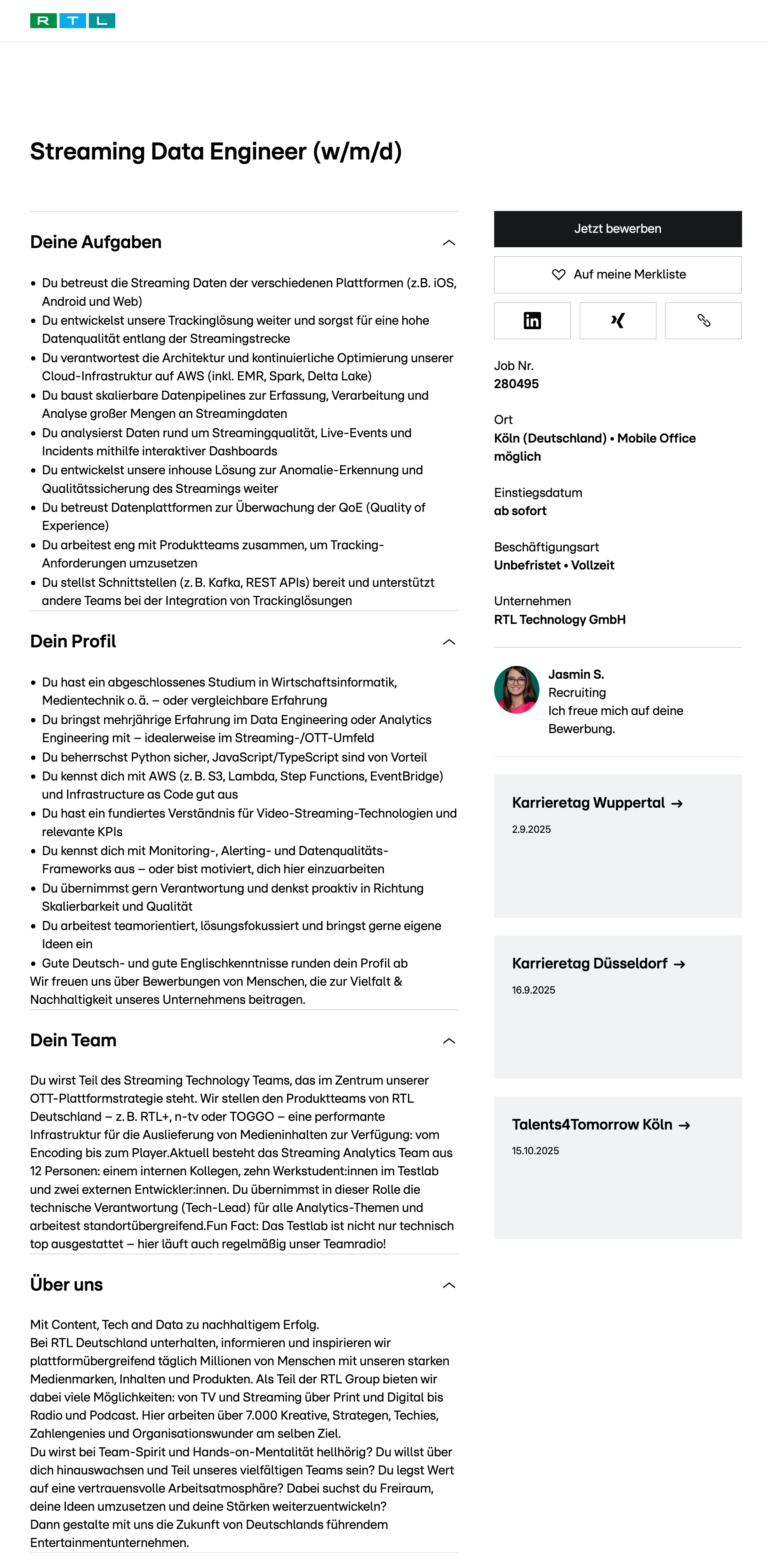 Streaming Data Engineer (w/m/d)