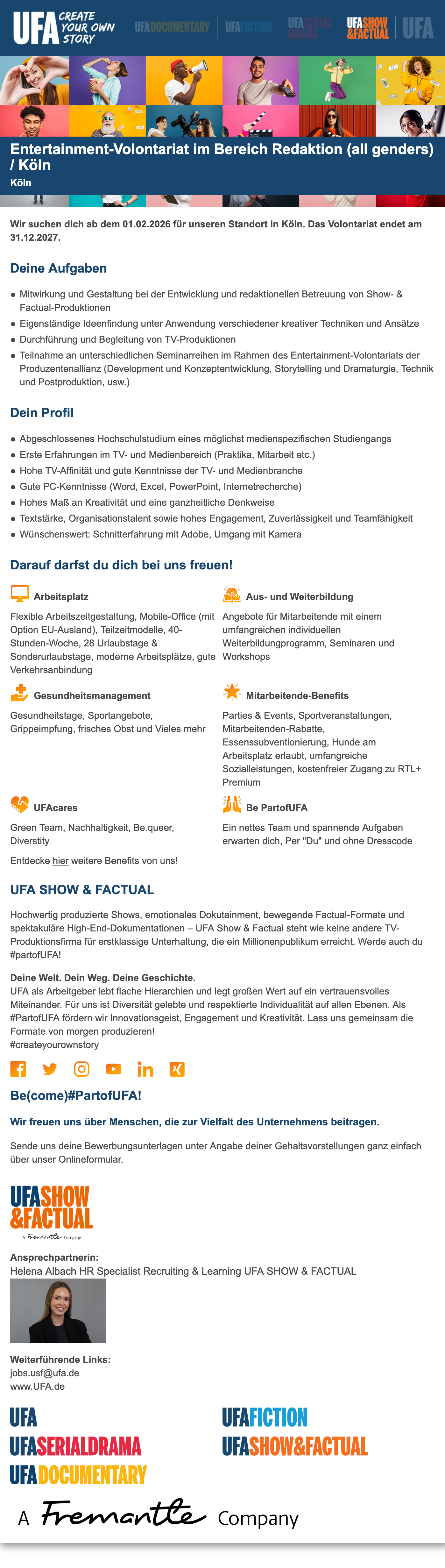 Entertainment-Volontariat im Bereich Redaktion (all genders)