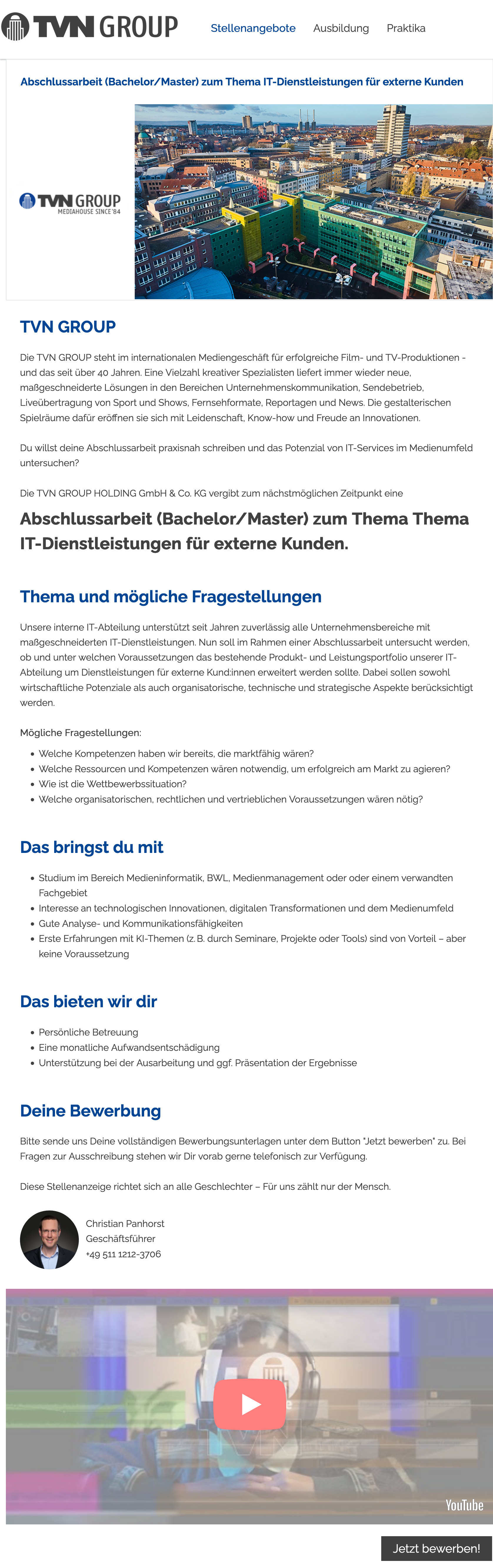 Abschlussarbeit (Bachelor/Master) zum Thema IT-Dienstleistungen für externe Kunden