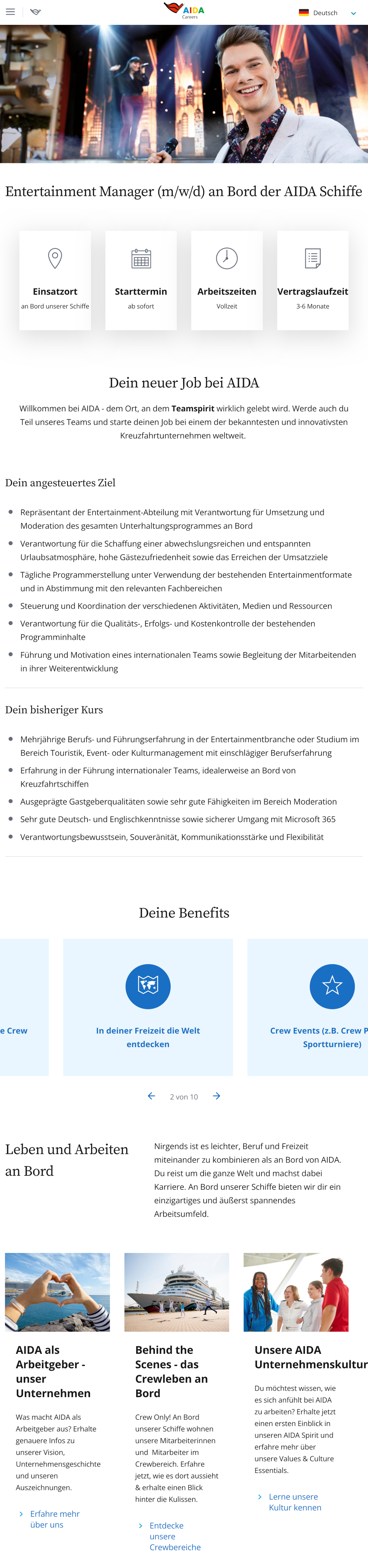 Entertainment Manager (m/w/d) an Bord der AIDA Schiffe